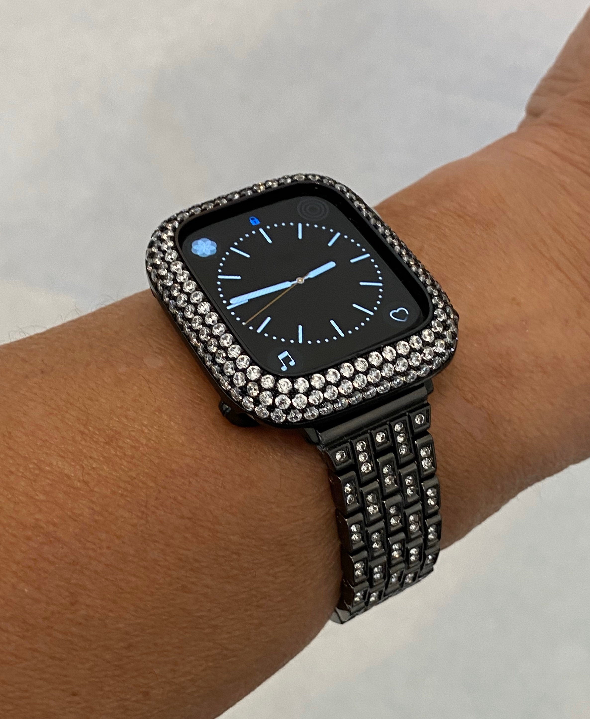 Black Apple Watch Band Swarovski Crystals & or Apple Watch Cover Lab Diamond Bezel Apple Watch Case Iwatch Candy Bling 38mm-49mm Series 10