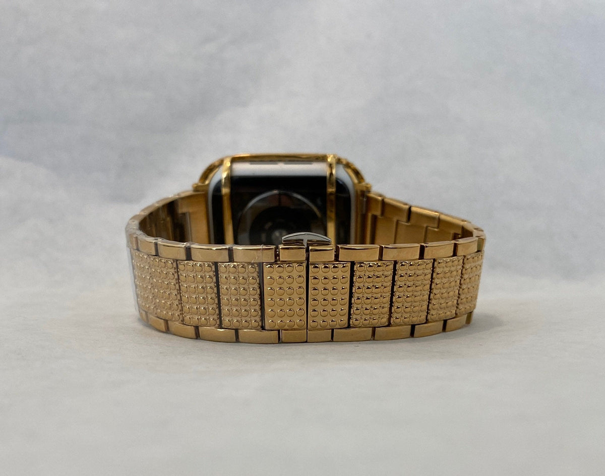 Gold Apple Watch Band 38mm-49mm Ultra Stainless Steel Swarovski Crystals & or Apple Watch Case Lab Diamond Bezel Apple Watch Cover Series 11
