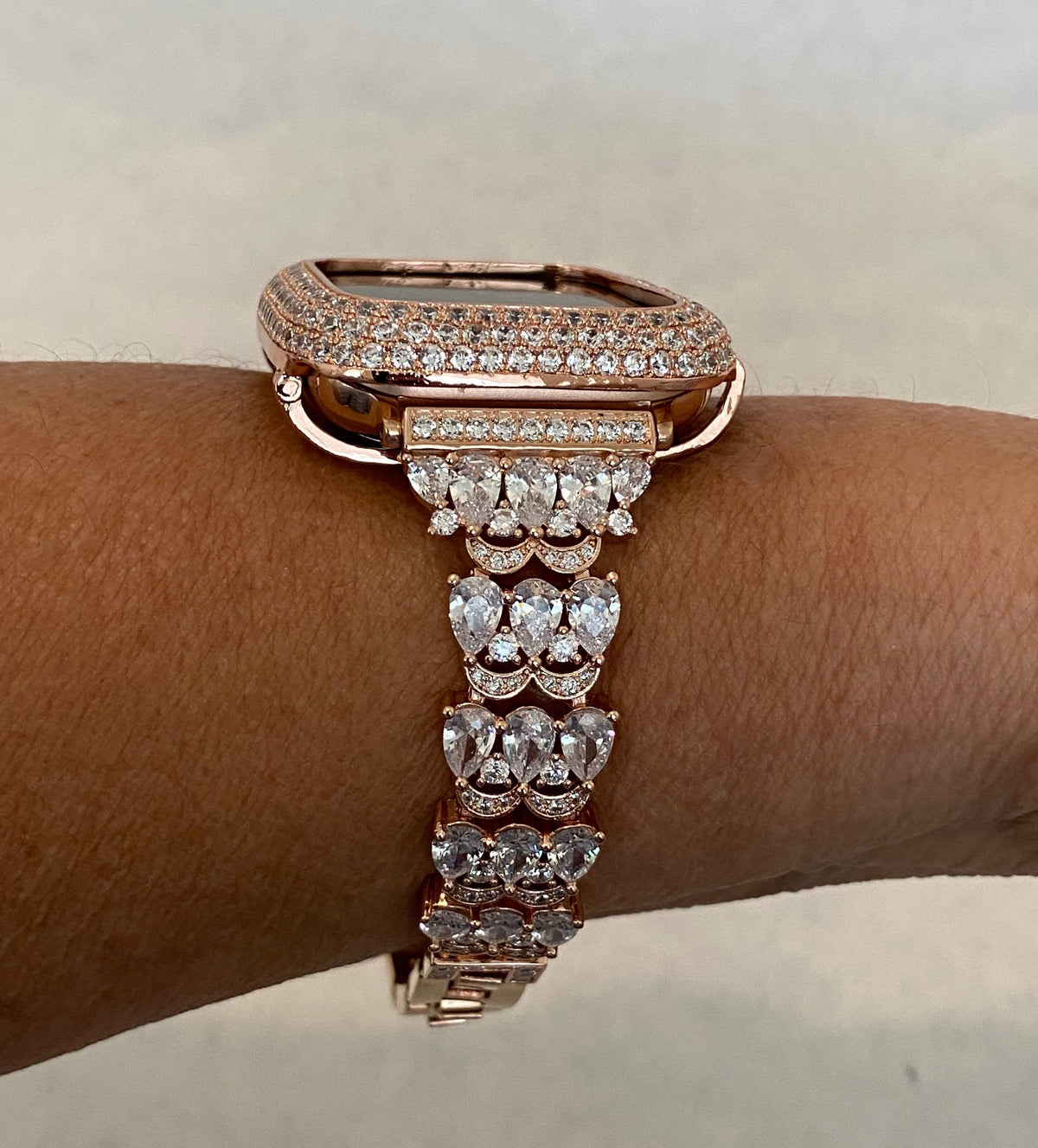 Apple Watch Band Rose Gold Swarovski Crystals & or Apple Watch Cover Lab Diamond Bezel Case Smartwatch Bumper Case 38-49mm Ultra