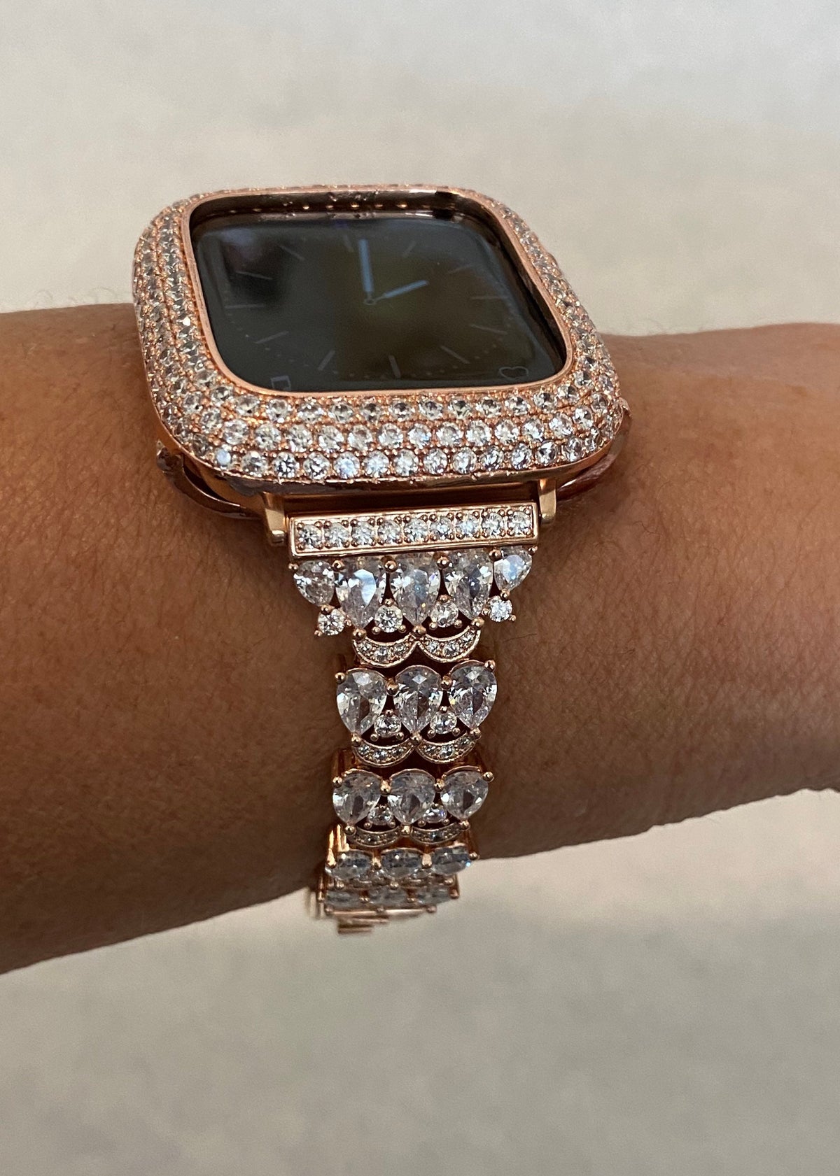 Apple Watch Band Rose Gold Swarovski Crystals & or Apple Watch Cover Lab Diamond Bezel Case Smartwatch Bumper Case 38-49mm Ultra