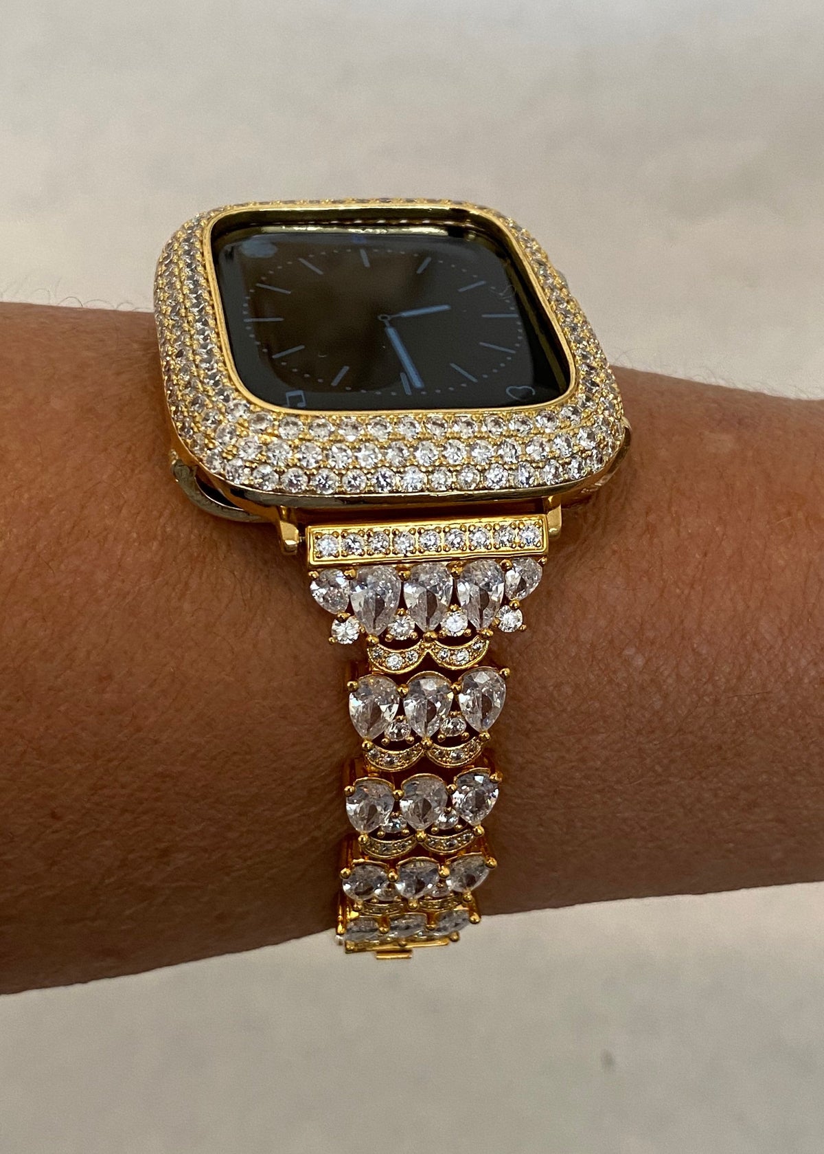 Designer Apple Watch Band Women's Gold Swarovski Crystals & or Pave Apple Watch Cover Lab Diamond Bezel Bumper Bling 38mm-49mm Iwatch Candy