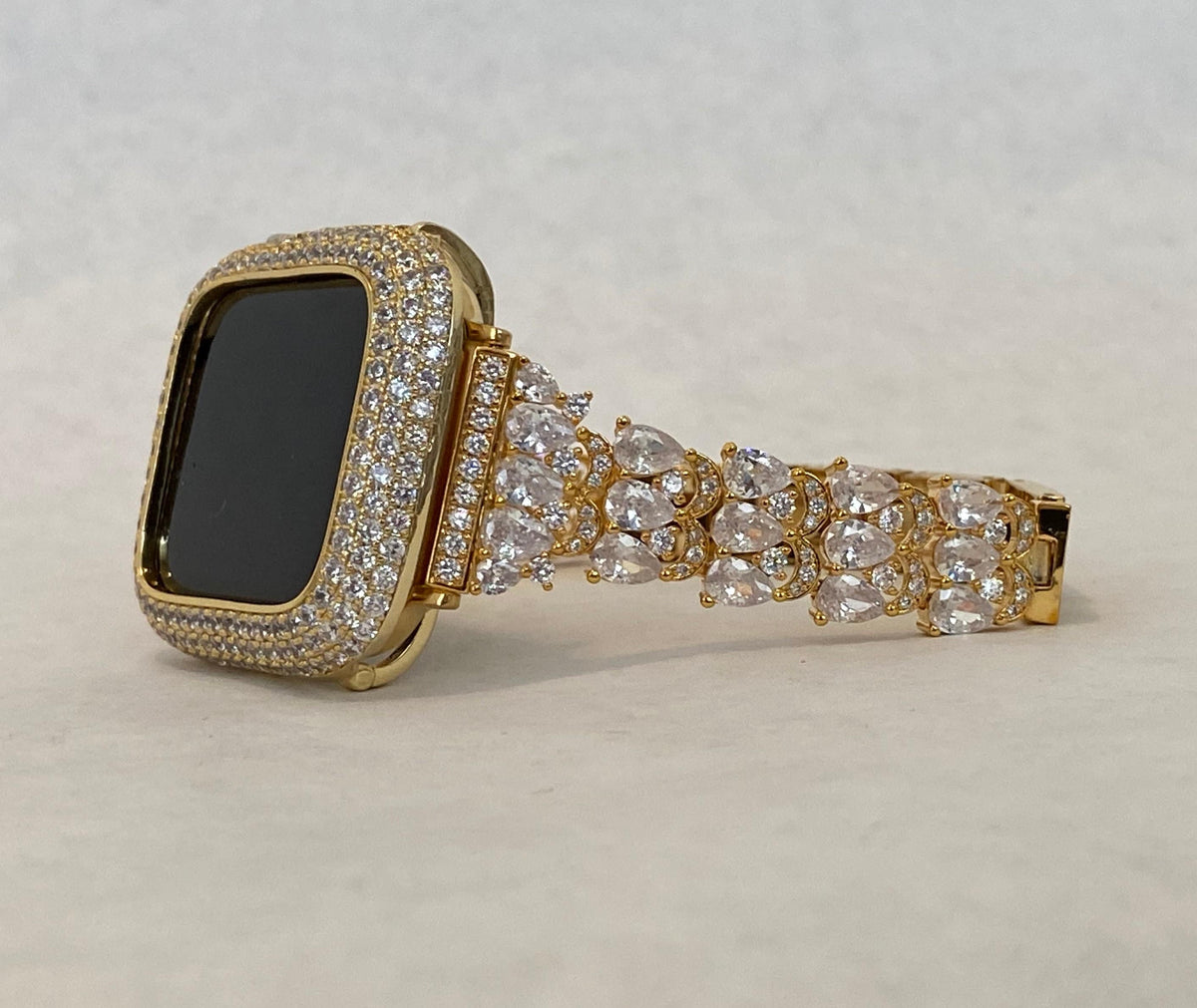 Designer Apple Watch Band Women's Gold Swarovski Crystals & or Pave Apple Watch Cover Lab Diamond Bezel Bumper Bling 38mm-49mm Iwatch Candy