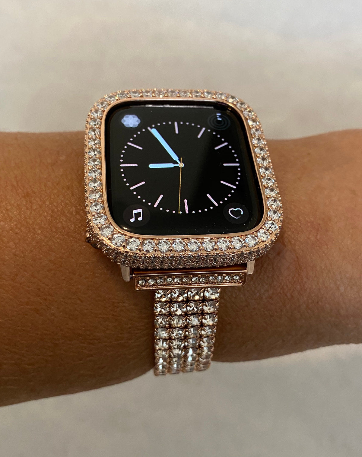 Apple Watch Band Series 12 Rose Gold Swarovski Crystals & or Apple Watch Cover Lab Diamond Bezel Case Smartwatch Bumper Bling 38mm-49mm