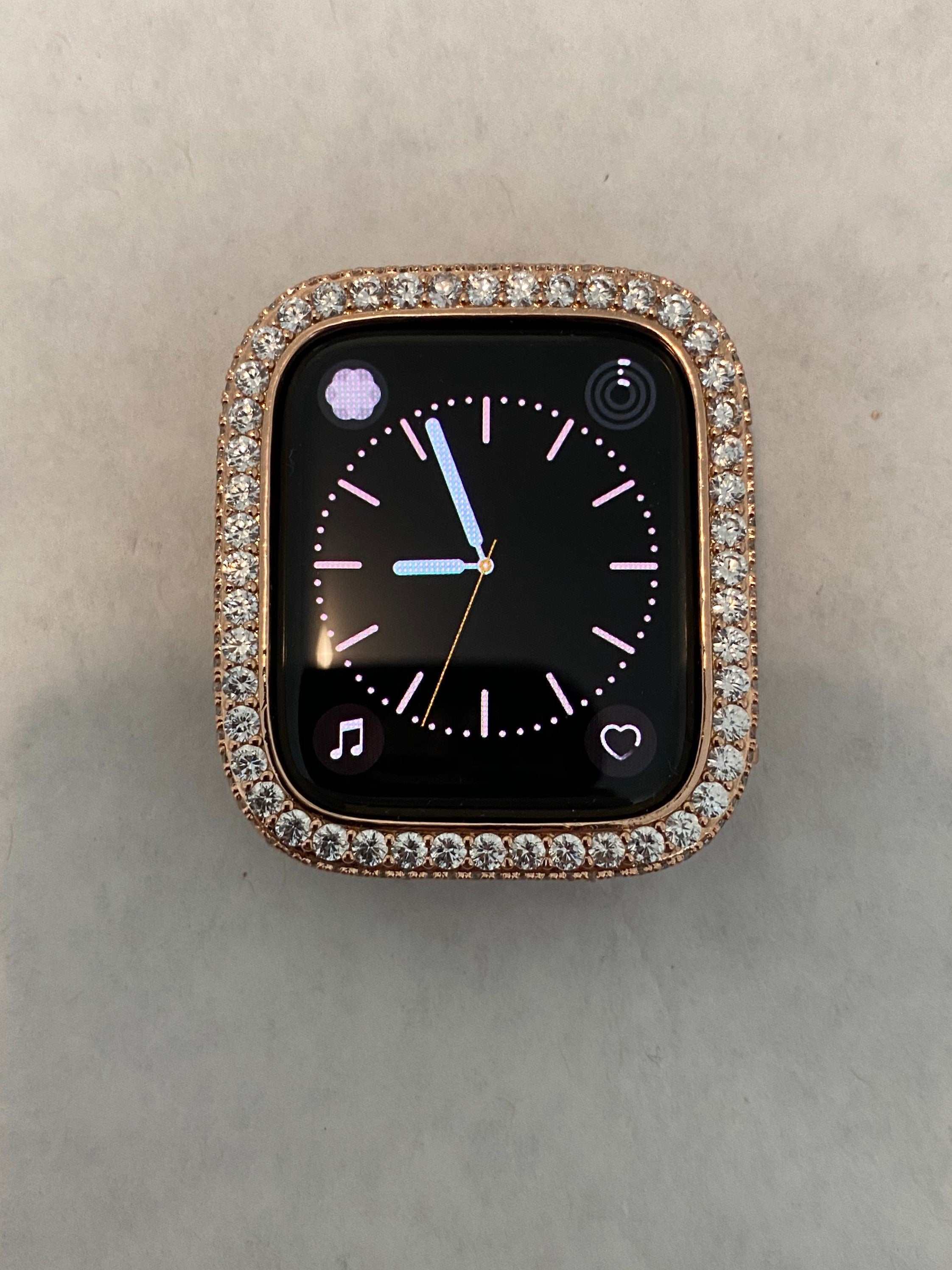 Apple Watch Band Series 10 Rose Gold Swarovski Crystals & or Apple Watch Cover Lab Diamond Bezel Case Smartwatch Bumper Bling 38mm-49mm