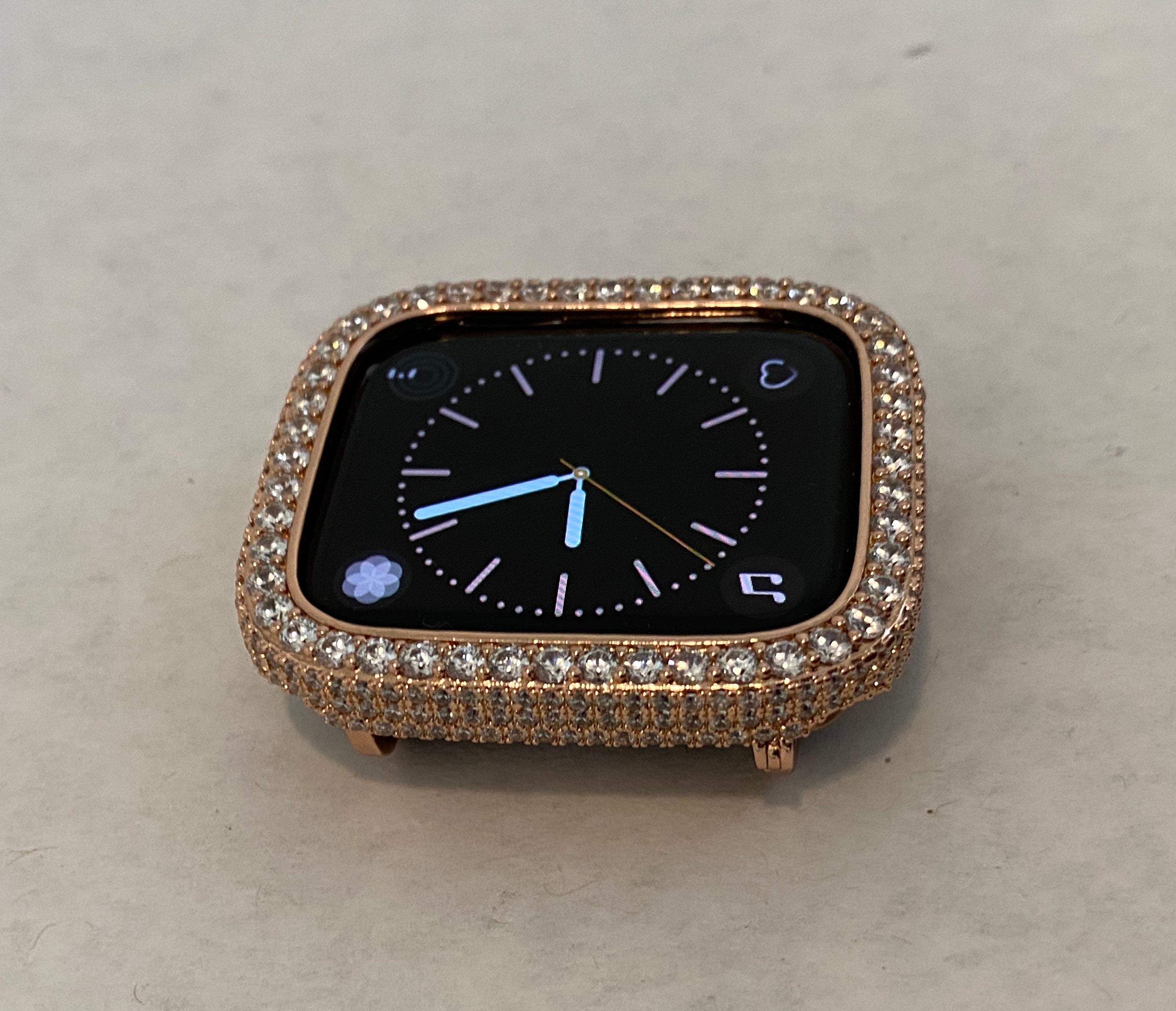 Apple Watch Band Series 10 Rose Gold Swarovski Crystals & or Apple Watch Cover Lab Diamond Bezel Case Smartwatch Bumper Bling 38mm-49mm