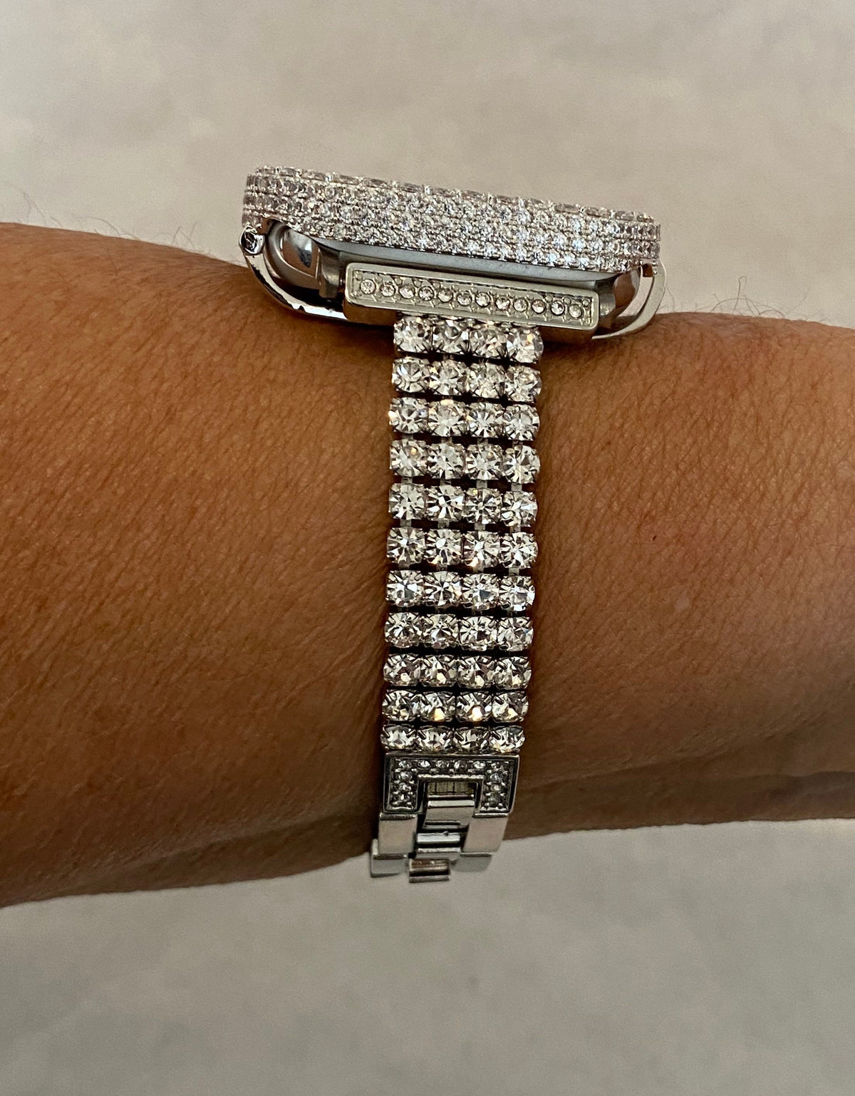 Silver Apple Watch Band Bracelet Womens Swarovski Crystals & or Apple Watch Case Lab Diamond Bezel for Iphone Watch 38mm-49mm Ultra Bling