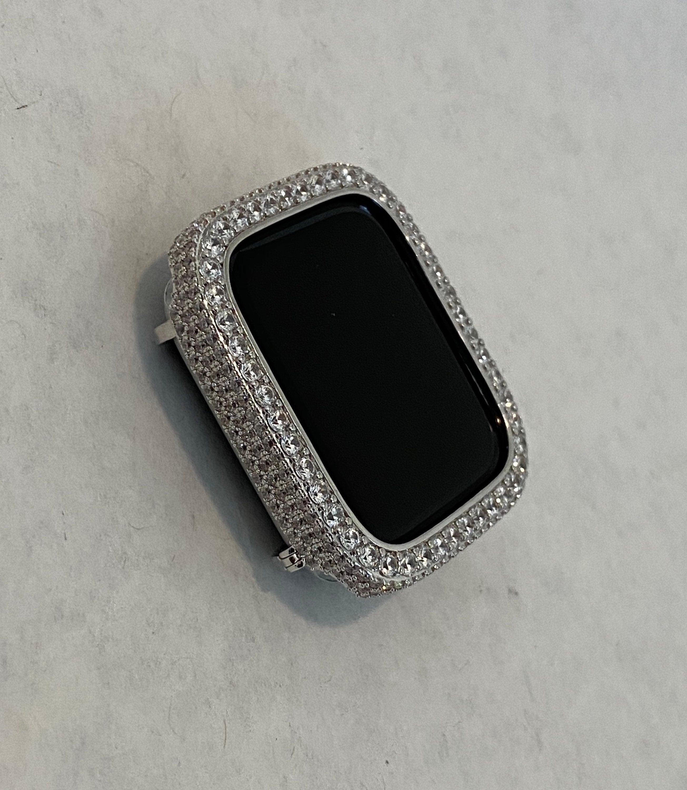 Silver Apple Watch Band Bracelet Womens Swarovski Crystals & or Apple Watch Case Lab Diamond Bezel for Iphone Watch 38mm-49mm Ultra Bling