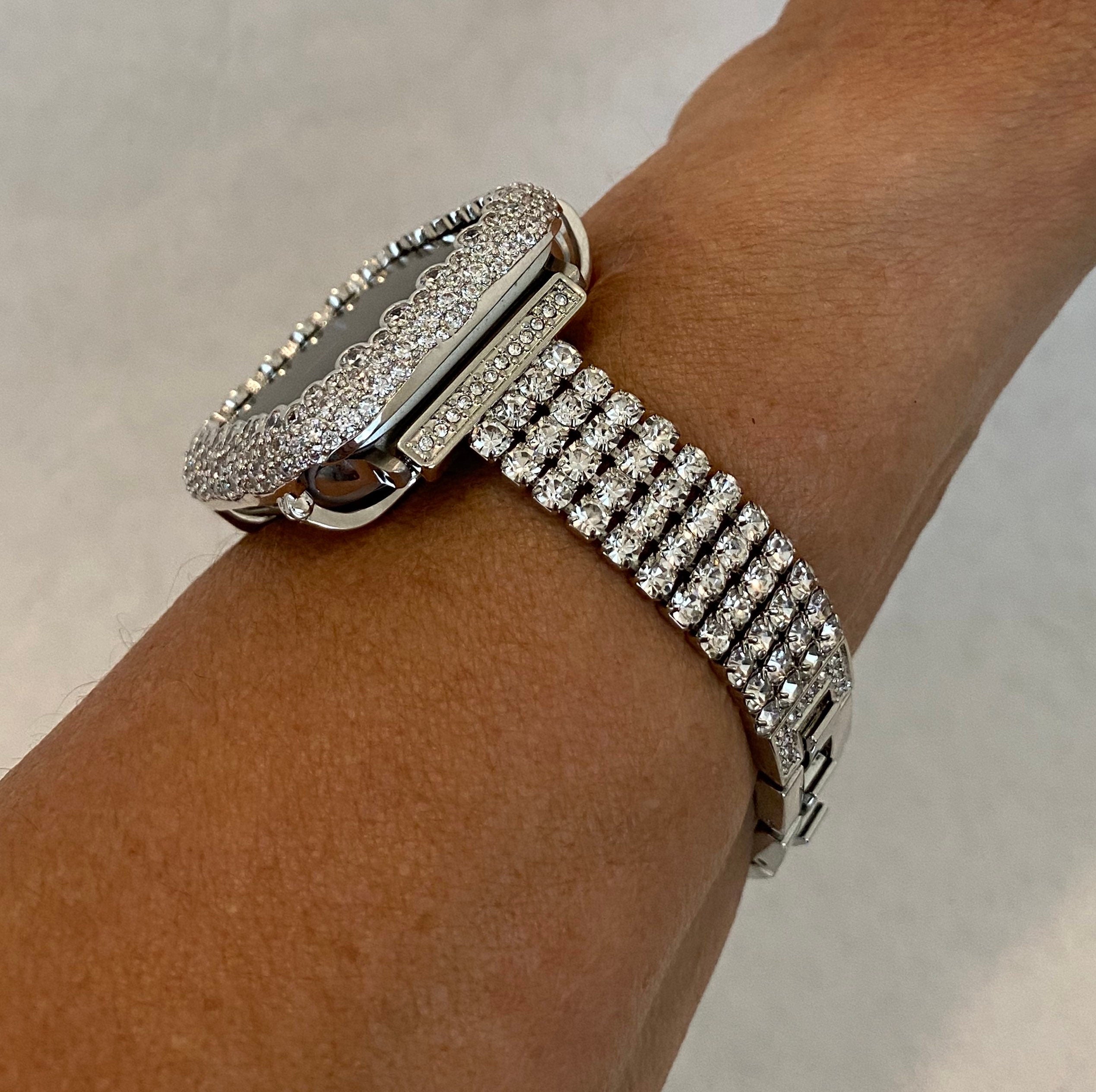 42mm 46mm Apple Watch Band Women Silver Swarovski Crystal & or White Gold Apple Case for Iphone Watch 38mm - 49mm Iwatch Candy Bling Cover