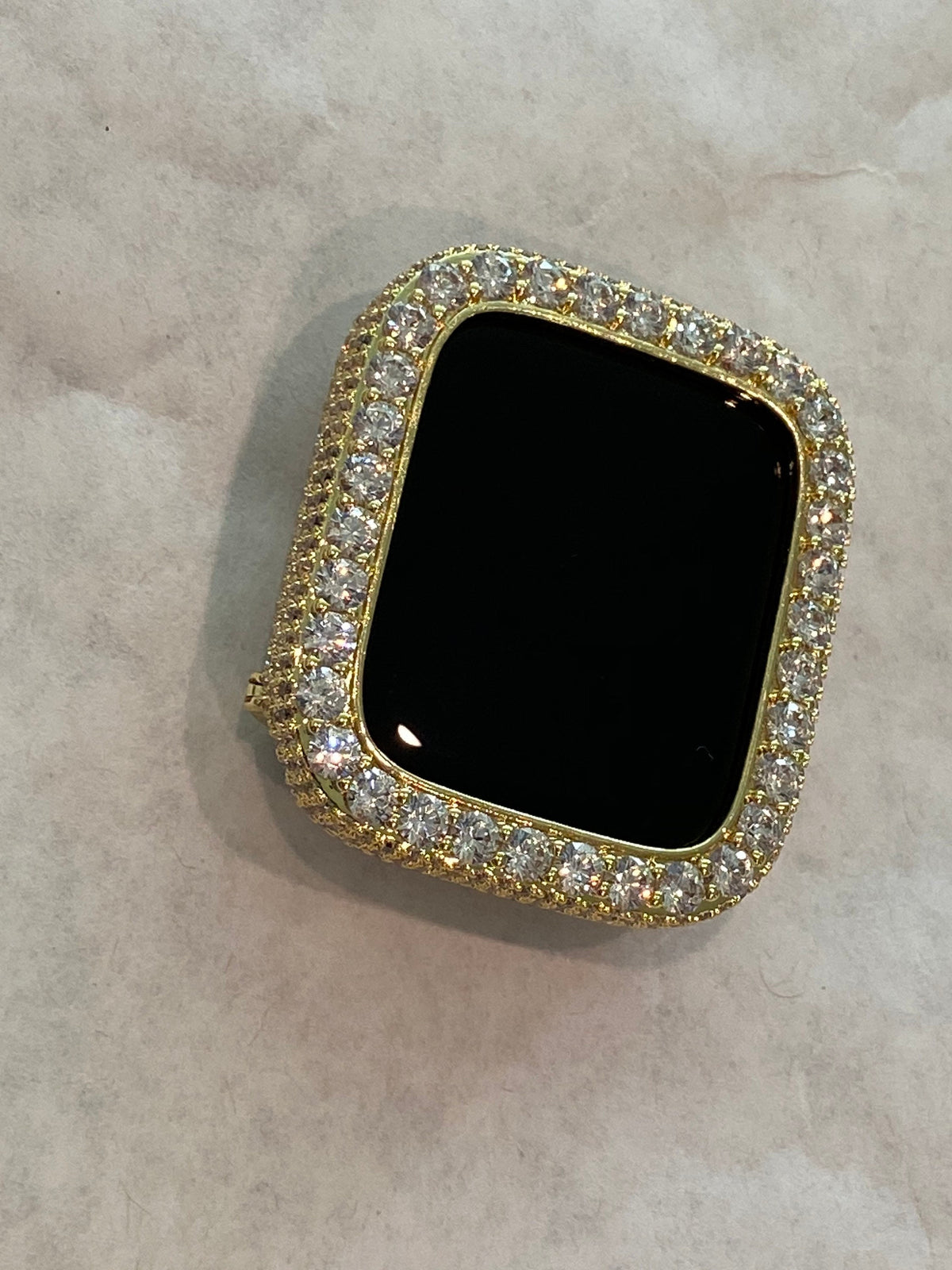 Yellow Gold Apple Watch Case Lab Diamond Bezel 3.5mm Apple Watch Cover Iwatch Band Bling 38mm 40mm 41mm 42mm 44mm 45mm Series 2-9 Gift