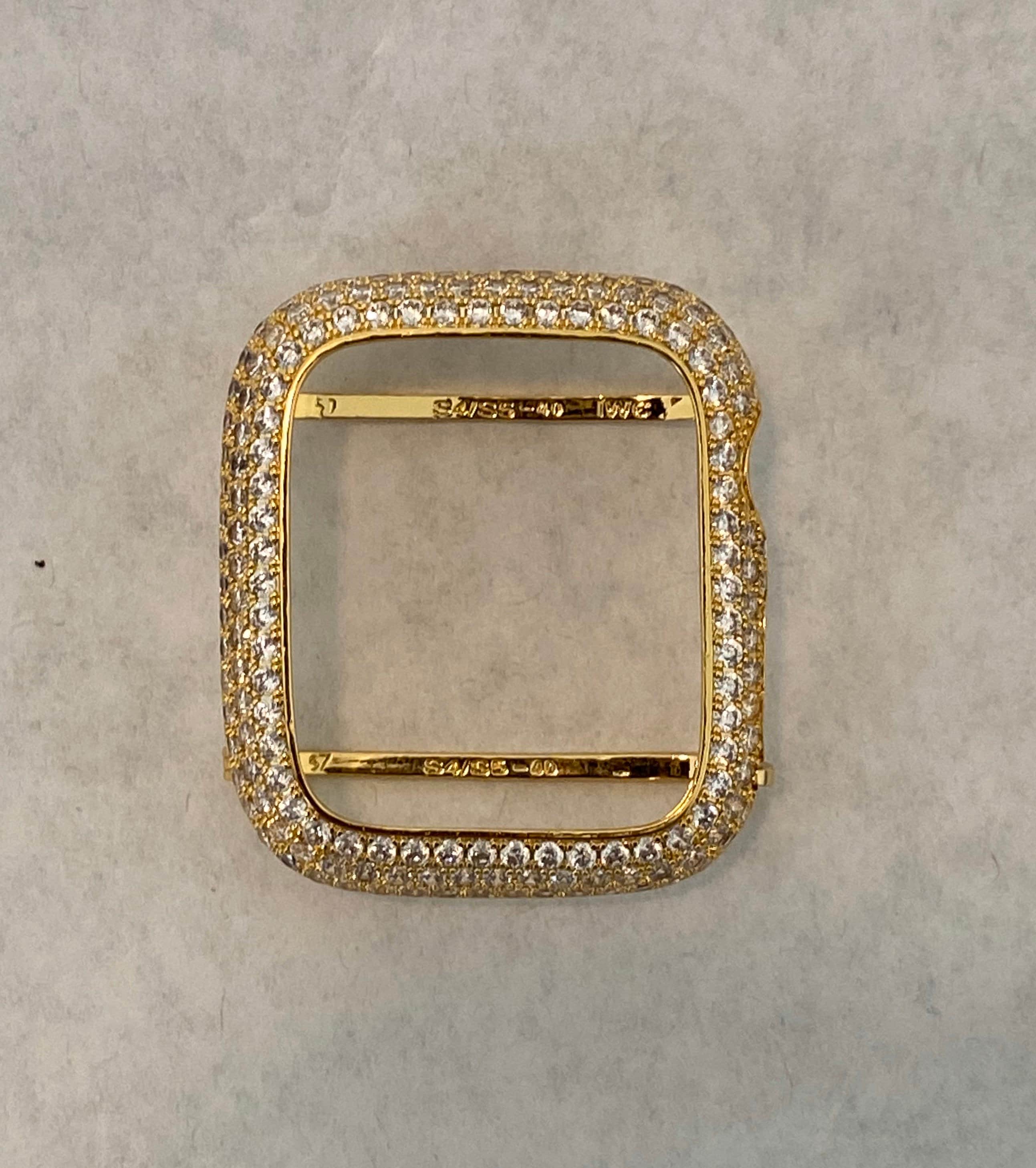 Apple Watch Band Mens Gold Stainless Style & or Apple Watch Cover Lab Diamond Bezel Case Smartwatch Bumper 38mm-49mm Ultra Series 1-10 SE