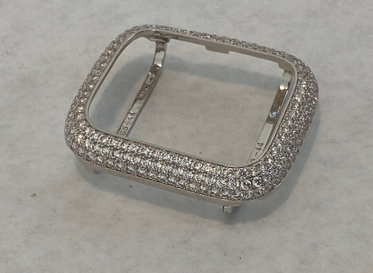 Series 10-11 Apple Watch Band Silver Stainless Steel 38mm-49mm Ultra & or Apple Watch Case Lab Diamond Bezel Iphone Watch Cover Bling