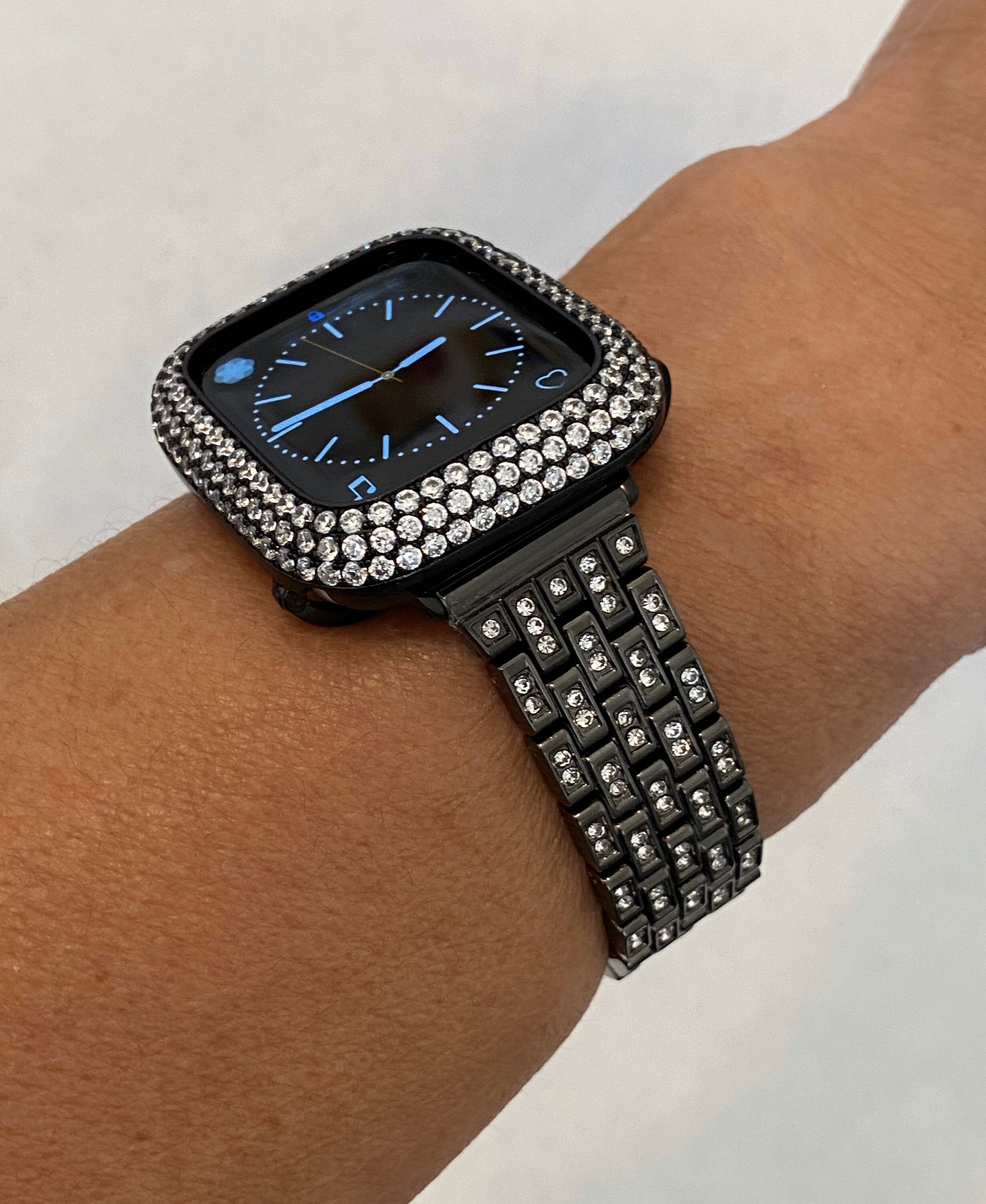 Black Apple Watch Band Swarovski Crystals & or Apple Watch Cover Lab Diamond Bezel Apple Watch Case Iwatch Candy Bling 38mm-49mm Series 10