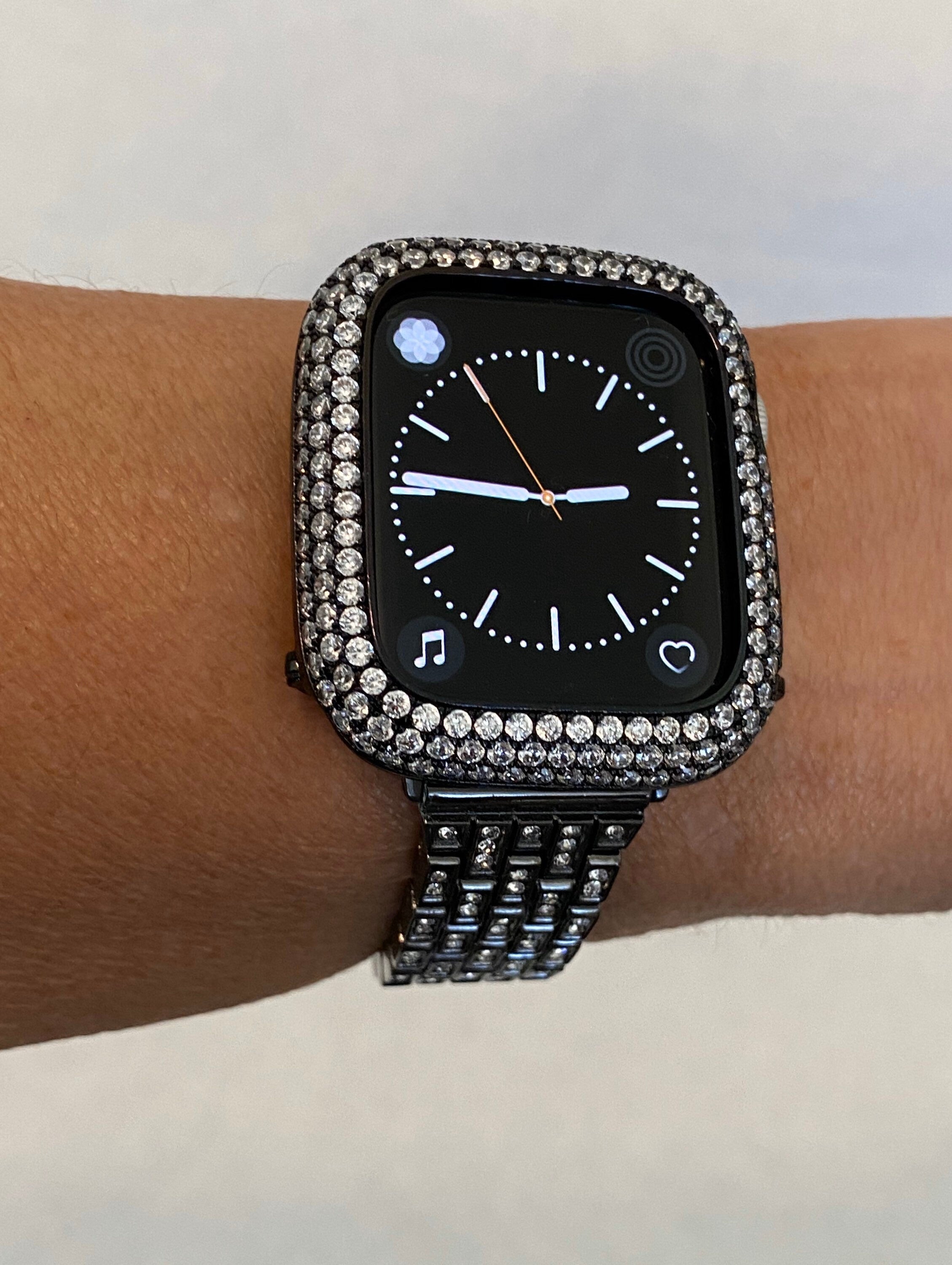 Black Apple Watch Band Swarovski Crystals & or Apple Watch Cover Lab Diamond Bezel Apple Watch Case Iwatch Candy Bling 38mm-49mm Series 10