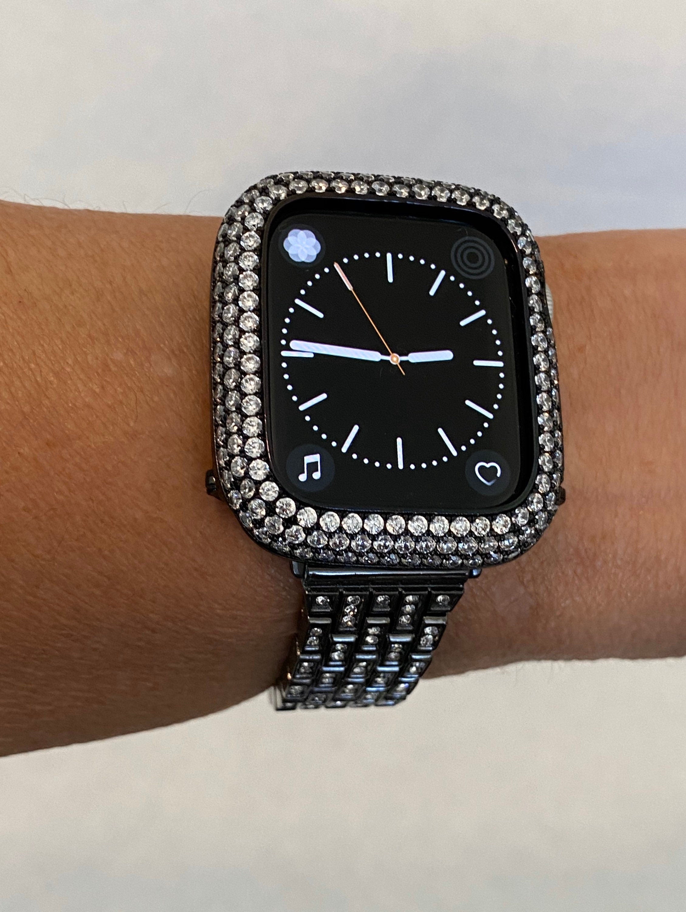Black Apple Watch Band Swarovski Crystals & or Apple Watch Cover Lab Diamond Bezel Apple Watch Case Iwatch Candy Bling 38mm-49mm Series 10