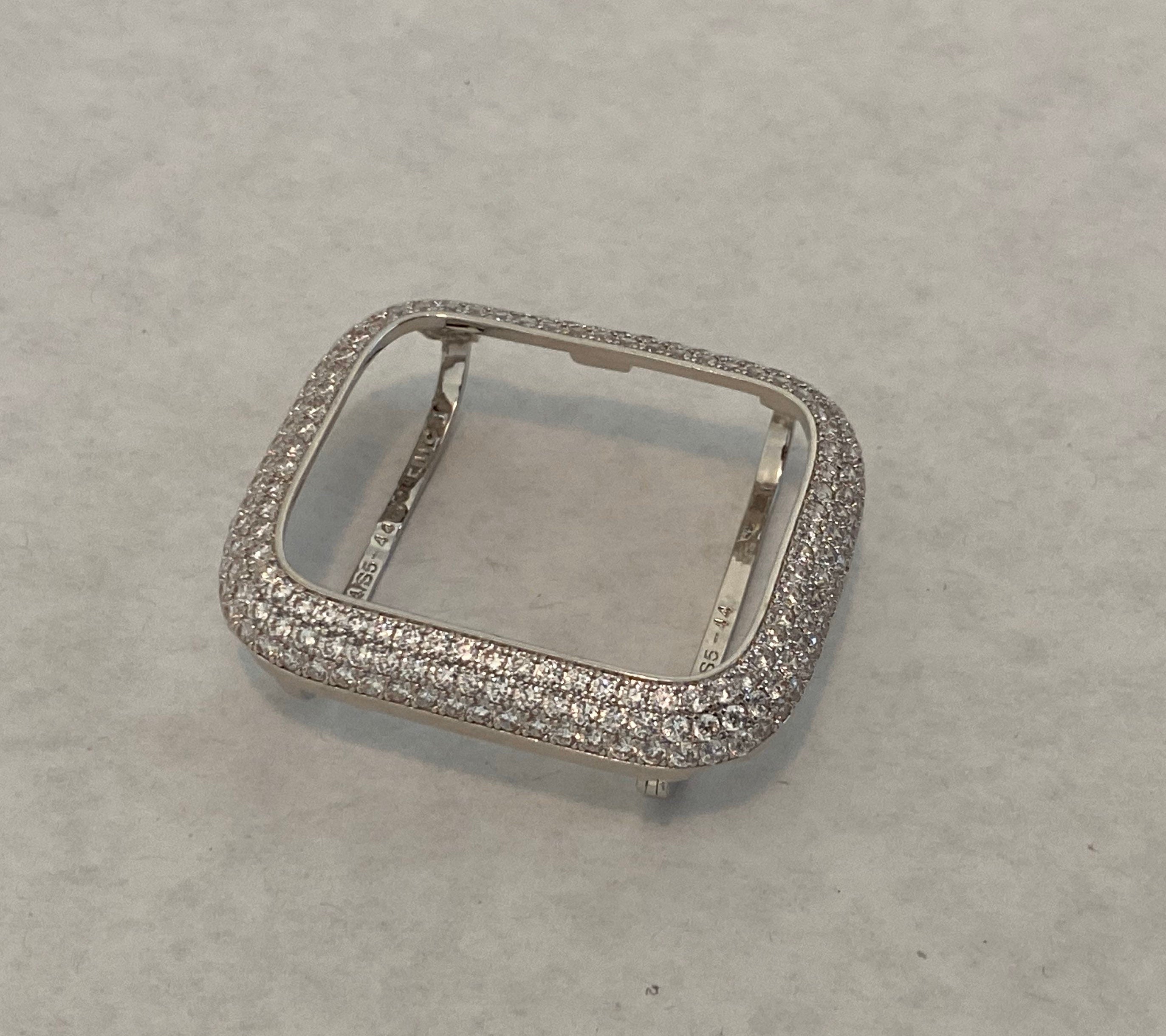 Mens Apple Watch Band Silver 42mm 44mm 45mmn 46mm 49mm Ultra Stainless Steel & or Apple Watch Cover Lab Diamond Bezel Iwatch Bling Series 10