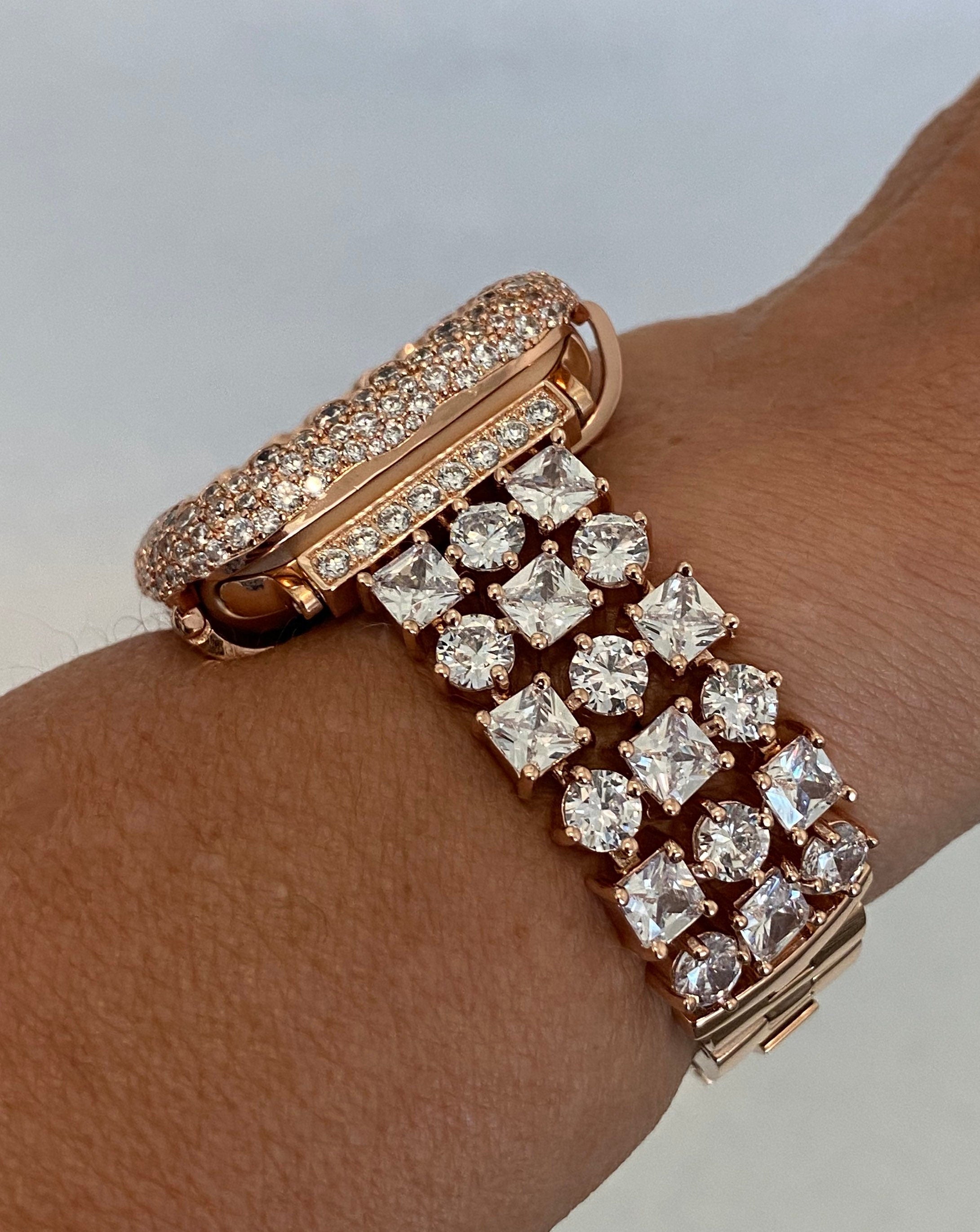 Apple Watch Band 41mm 45mm 49mm Ultra Swarovski Crystals Rose Gold & or Apple Watch Case Lab Diamond Bezel Apple Watch Cover Iwatch Candy