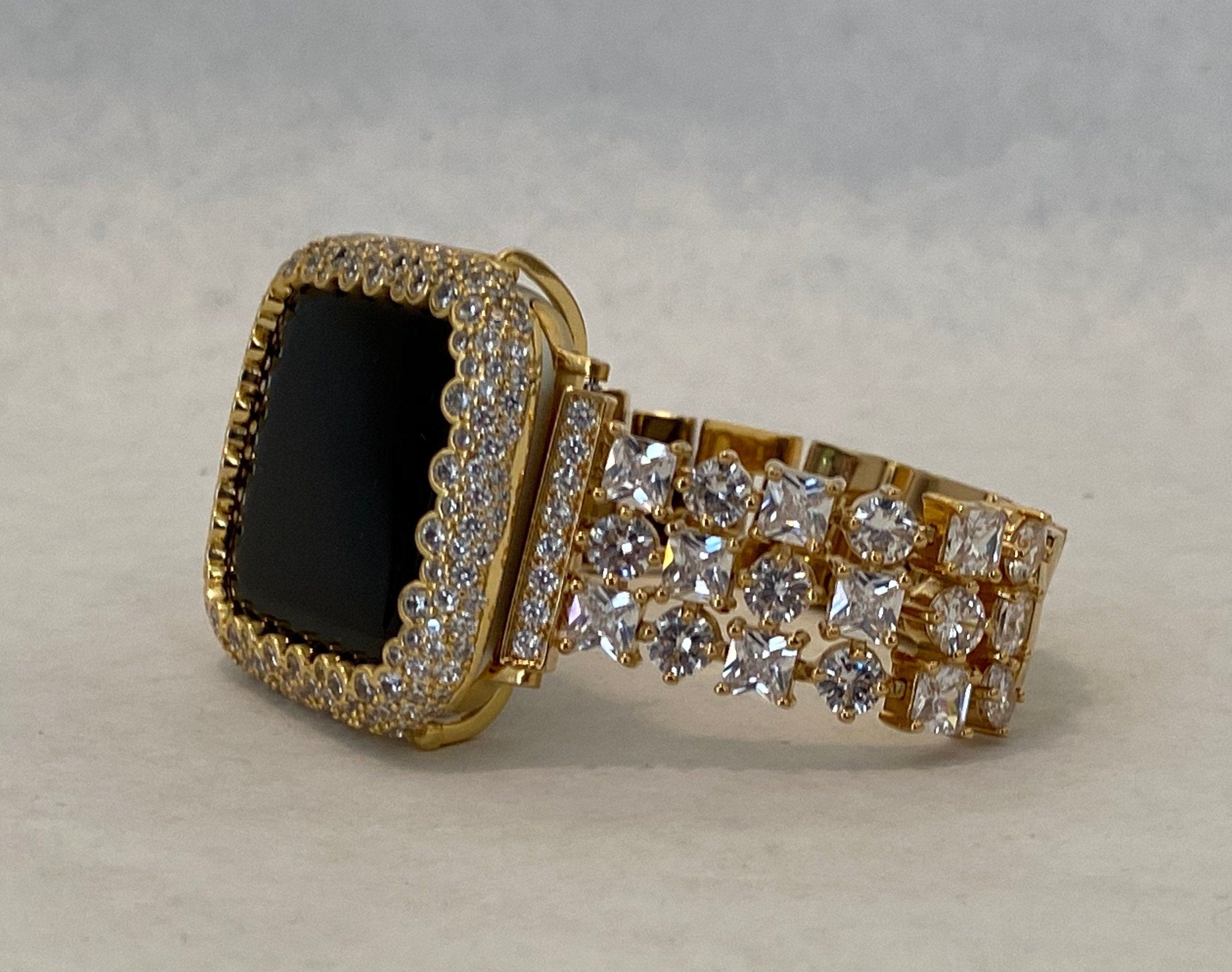 Custom Apple Watch Band Women's Gold 38mm 40mm 41mm 42mm 44mm 45mm 49mm Ultra & or Bezel Case Lab Diamonds Iwatch Bling Series 2-8