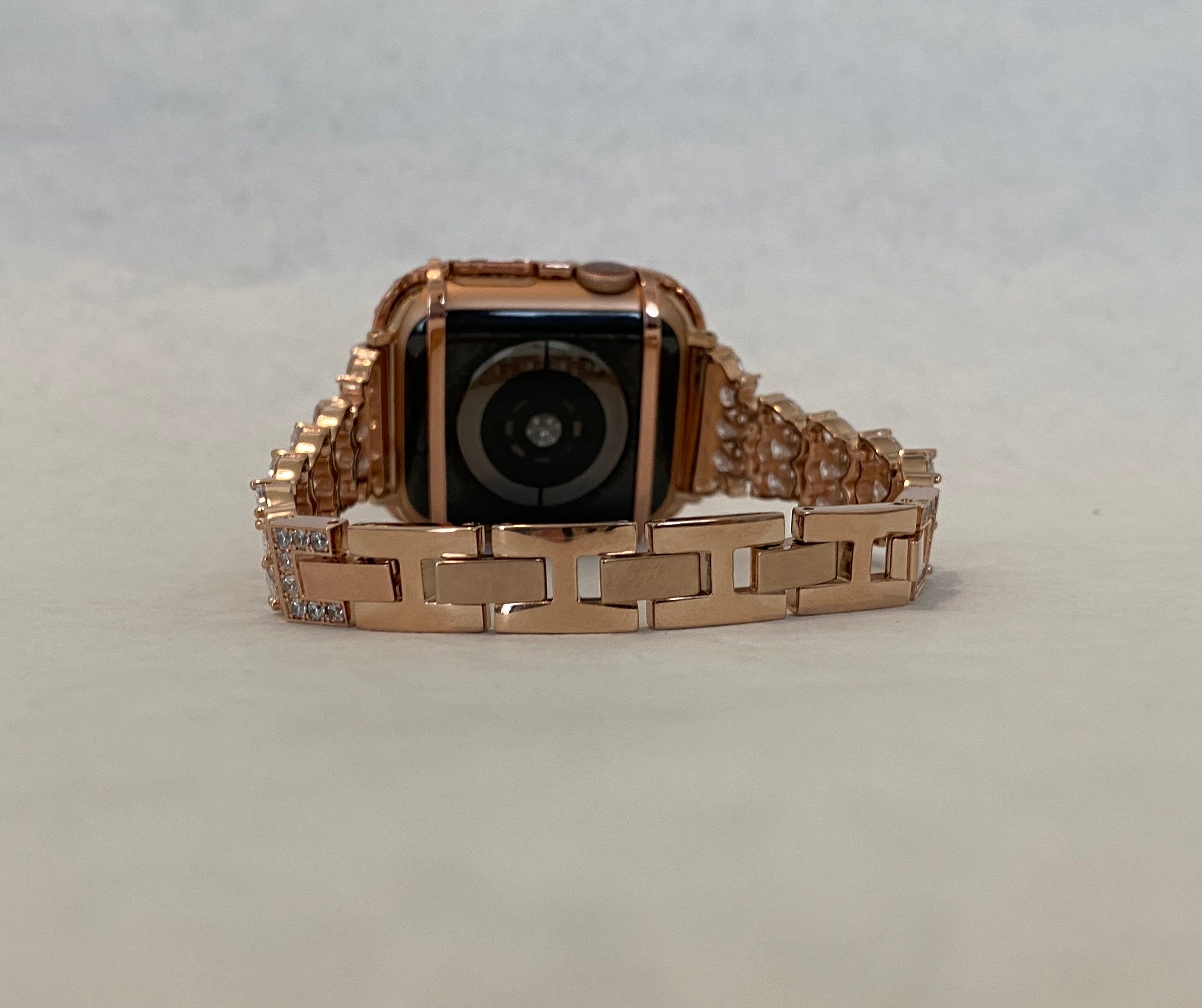 Apple Watch Band Rose Gold Swarovski Crystals & or Apple Watch Cover Lab Diamond Bezel Case Smartwatch Bumper Case 38-49mm Ultra