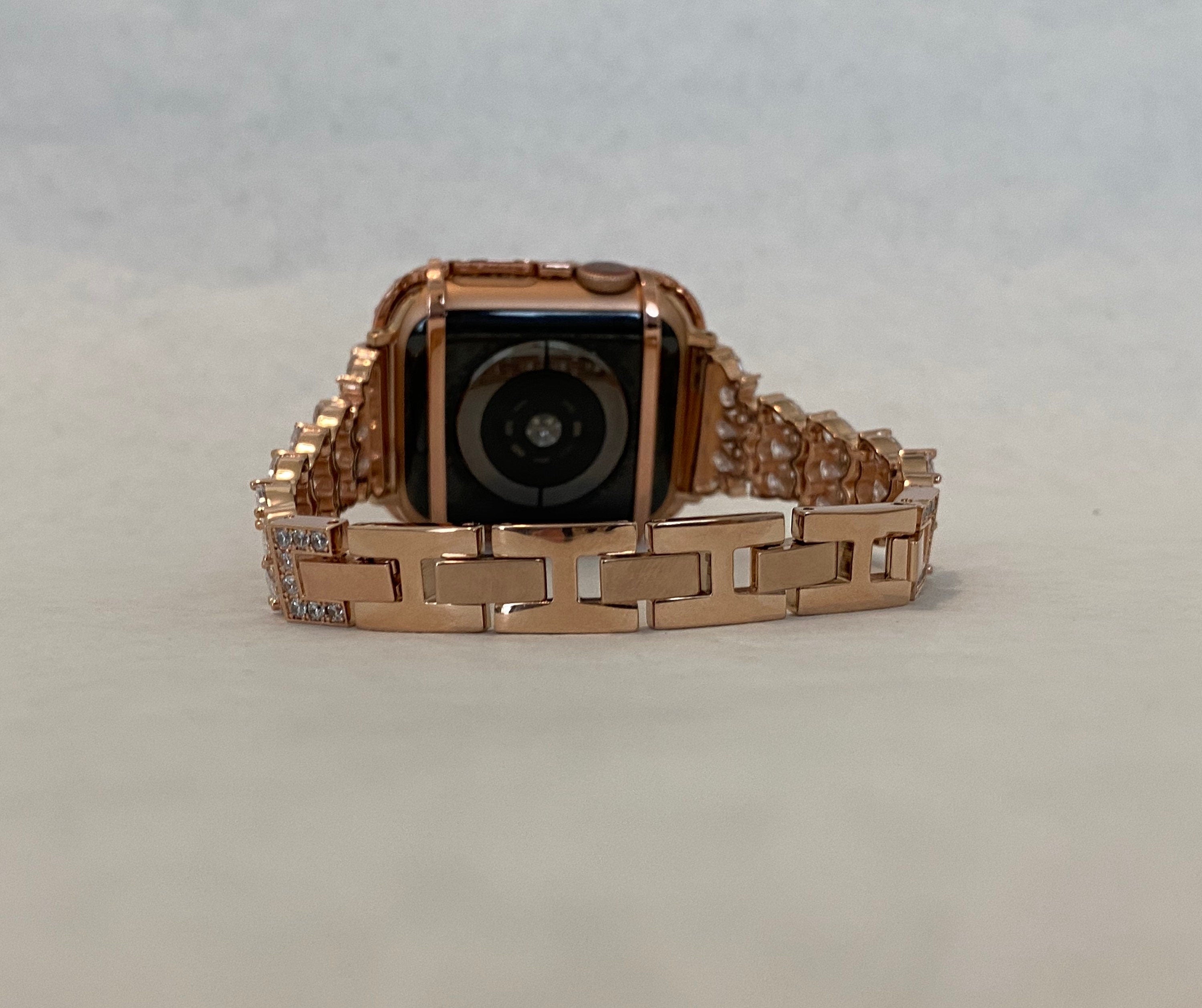 Apple Watch Band Rose Gold Swarovski Crystals & or Apple Watch Cover Lab Diamond Bezel Case Smartwatch Bumper Case 38-49mm Ultra