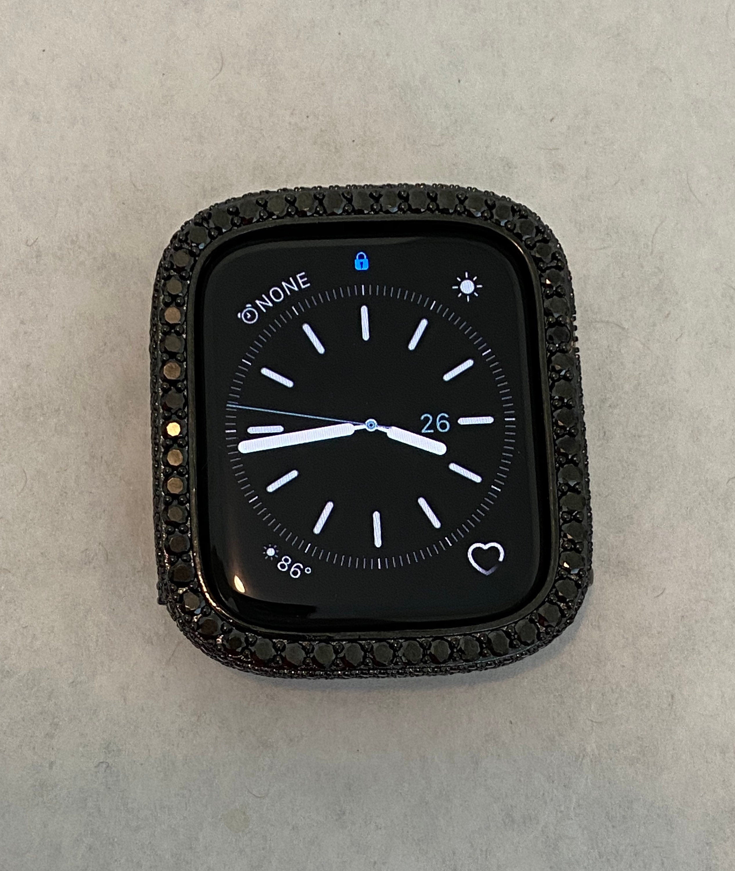 Apple Watch Band Black Stainless Steel & or Apple Watch Cover Lab Diamond Bezel Case 38mm-49mm Ultra Smartwatch Bumper Bling Series 10-11