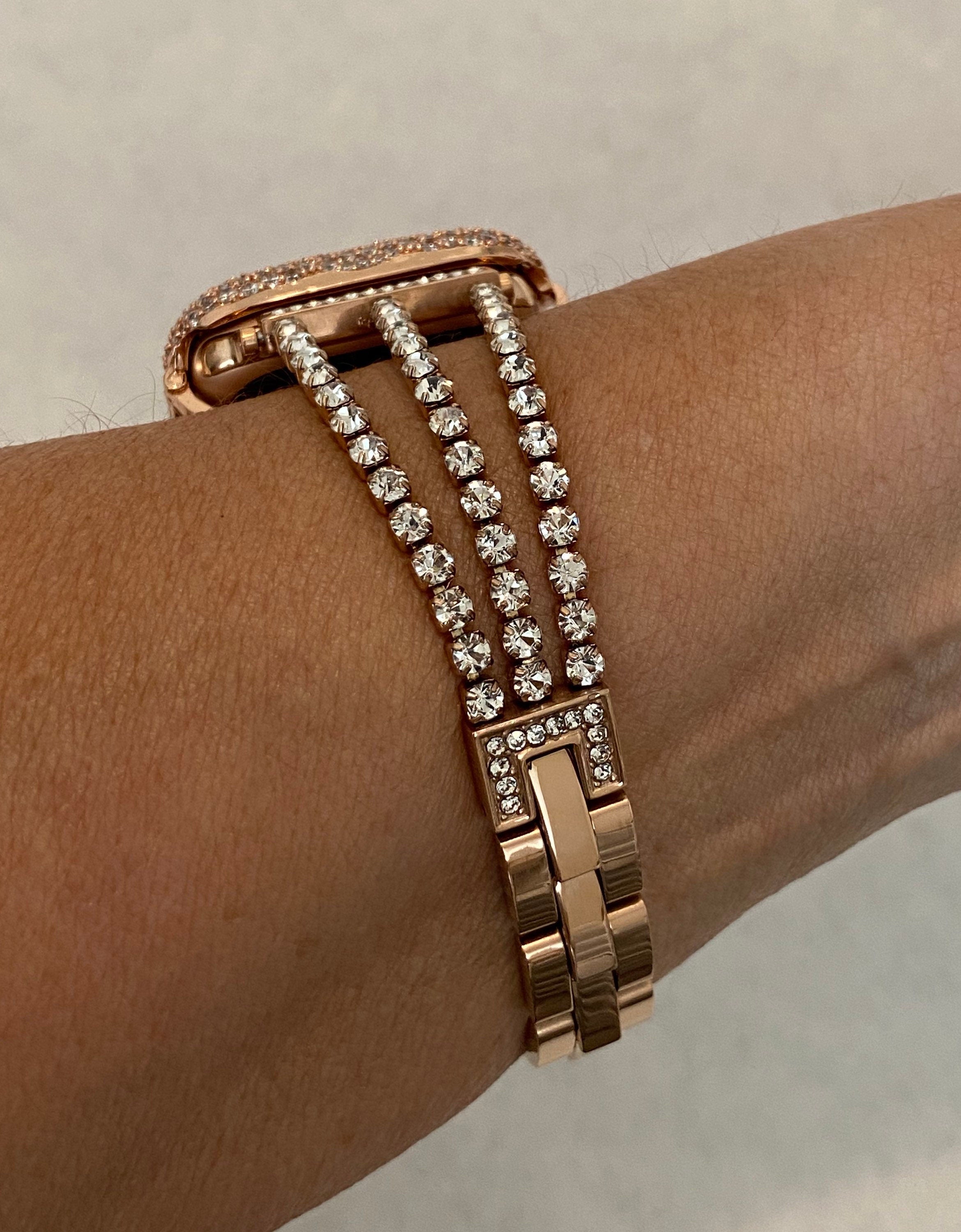 Rose Gold Apple Watch Band Bracelet Womens Swarovski Crystal & or Apple Watch Cover for Iphone Watch Lab Diamond Bezel 38mm-49mm Ultra Bling
