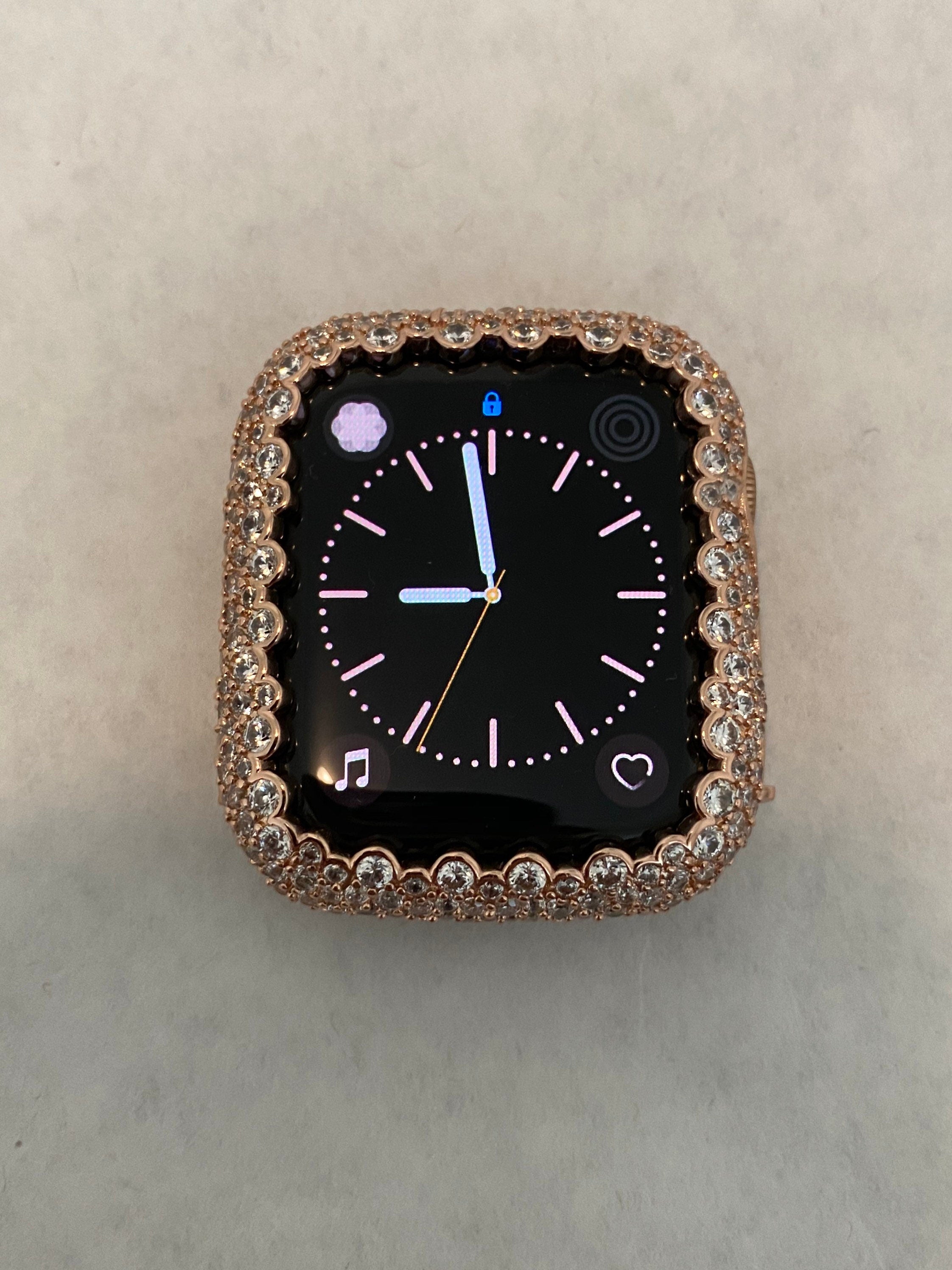Apple Watch Band Women Rose Gold Swarovski Crystal 38mm-49mm Ultra & or Apple Watch Cover Lab Diamonds Iwatch Candy Bumper Case Bling