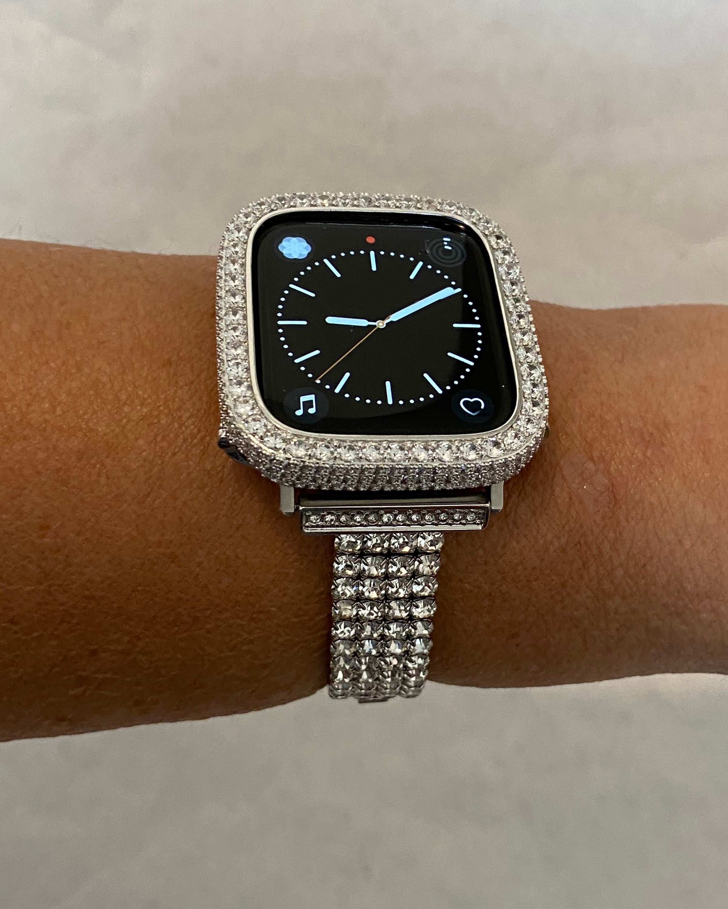 Swarovski Crystal Apple Watch Band Womens Silver Bracelet & or Apple Watch Case Lab Diamond Bezel Iphone Watch Cover 38mm-49mm Ultra Bling
