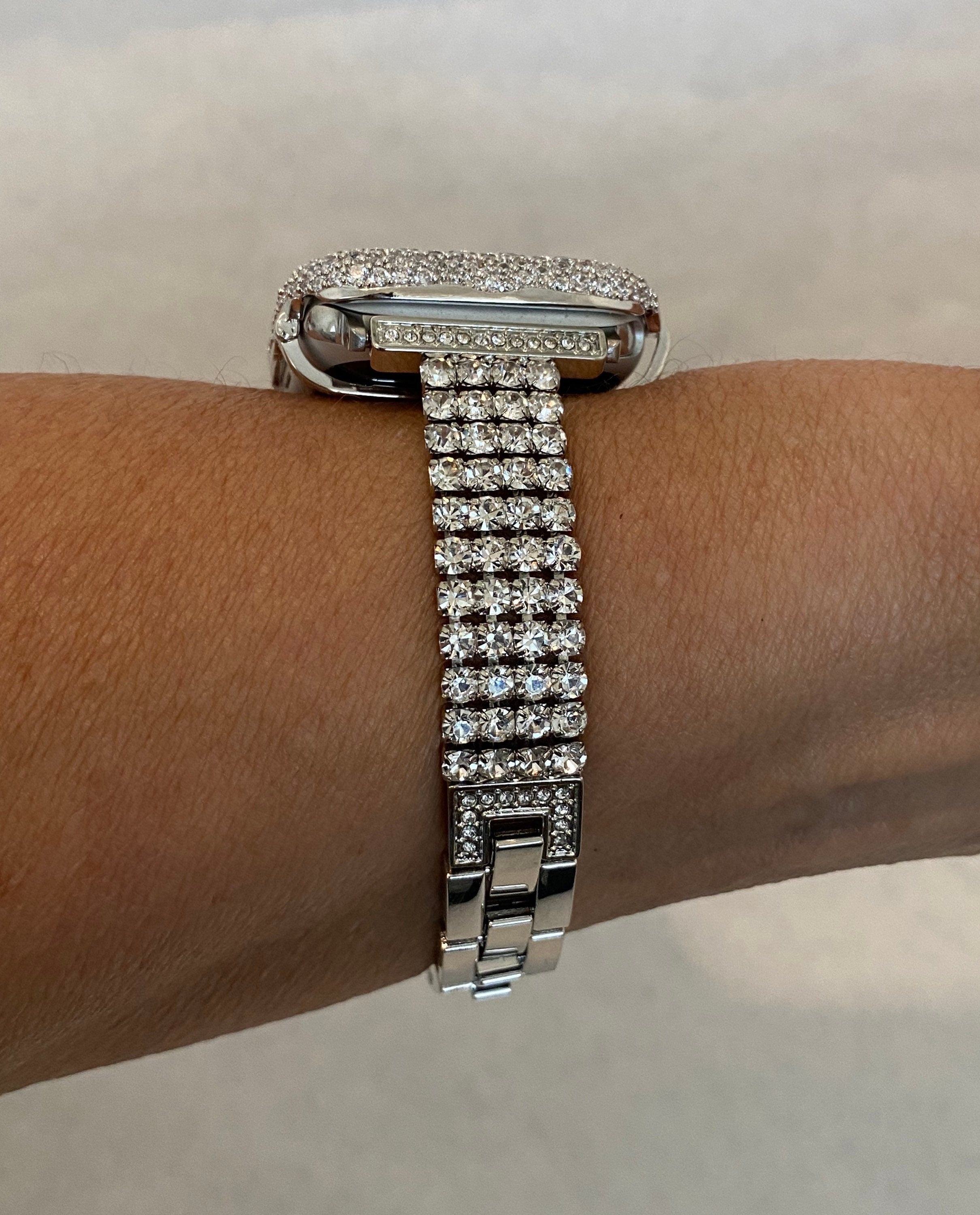 42mm 46mm Apple Watch Band Women Silver Swarovski Crystal & or White Gold Apple Case for Iphone Watch 38mm - 49mm Iwatch Candy Bling Cover