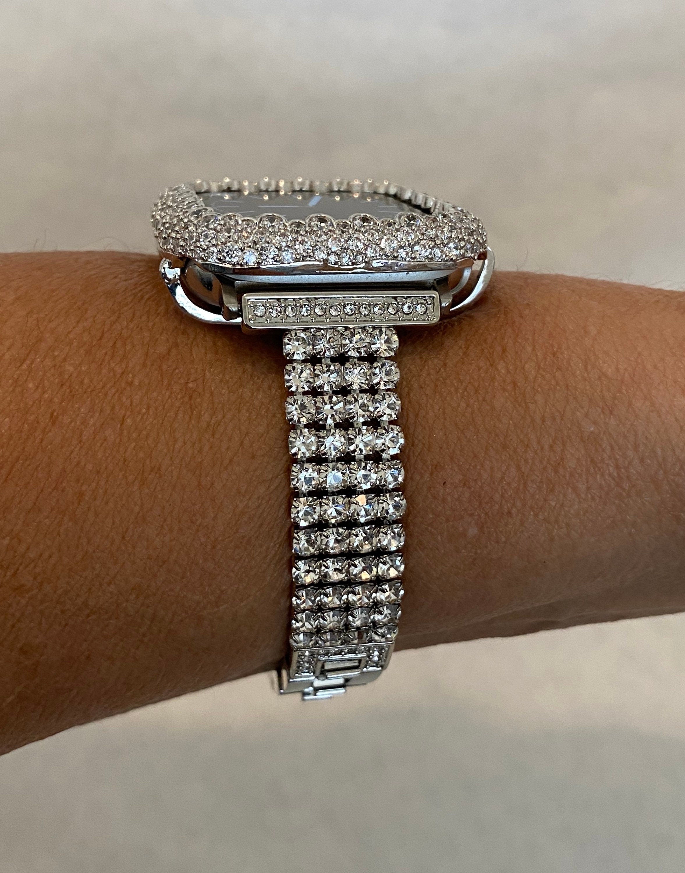 42mm 46mm Apple Watch Band Women Silver Swarovski Crystal & or White Gold Apple Case for Iphone Watch 38mm - 49mm Iwatch Candy Bling Cover