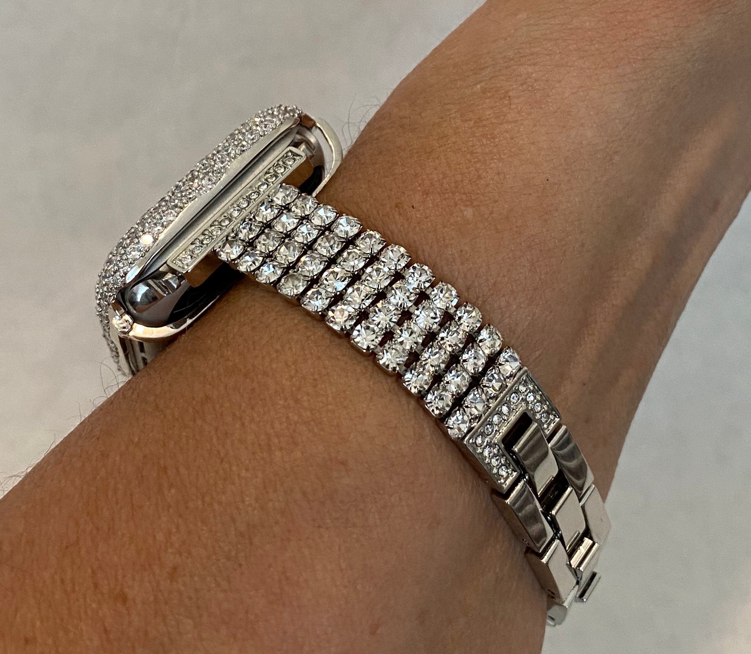 42mm 46mm Apple Watch Band Women Silver Swarovski Crystal & or White Gold Apple Case for Iphone Watch 38mm - 49mm Iwatch Candy Bling Cover