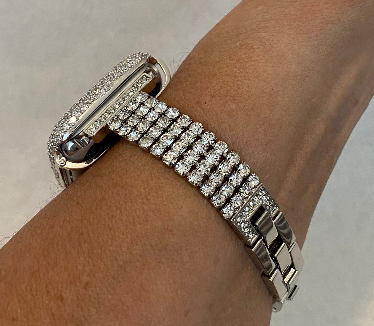 42mm 46mm Apple Watch Band Women Silver Swarovski Crystal & or White Gold Apple Case for Iphone Watch 49mm Ultra 3 Iwatch Candy Bling Cover