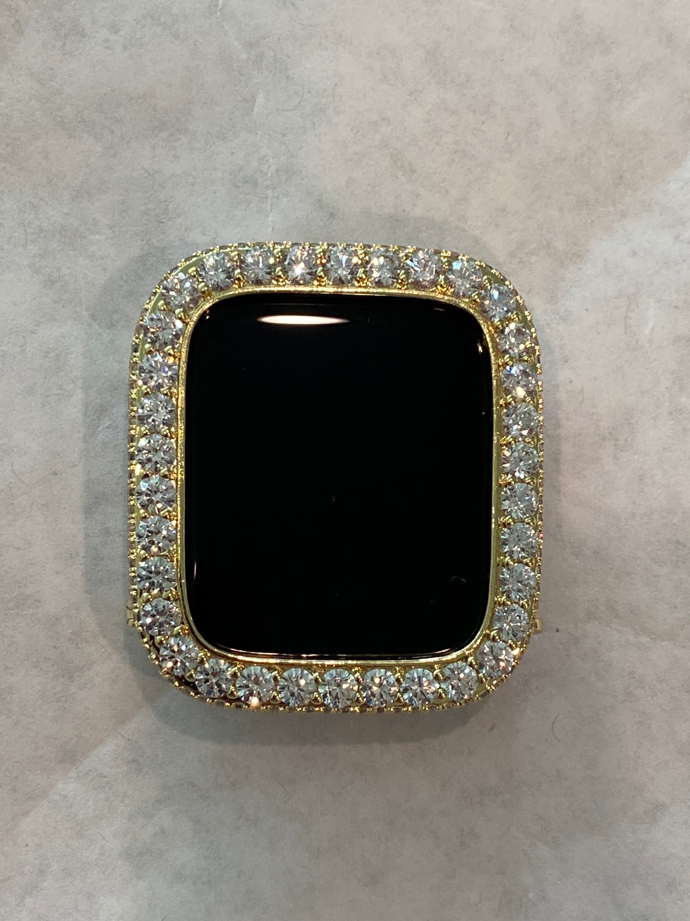 Yellow Gold Apple Watch Bezel 3.5mm Lab Diamond Cover Iwatch Band Bling 38mm 40mm 41mm 42mm 44mm 45mm S1-8 Cover Only.