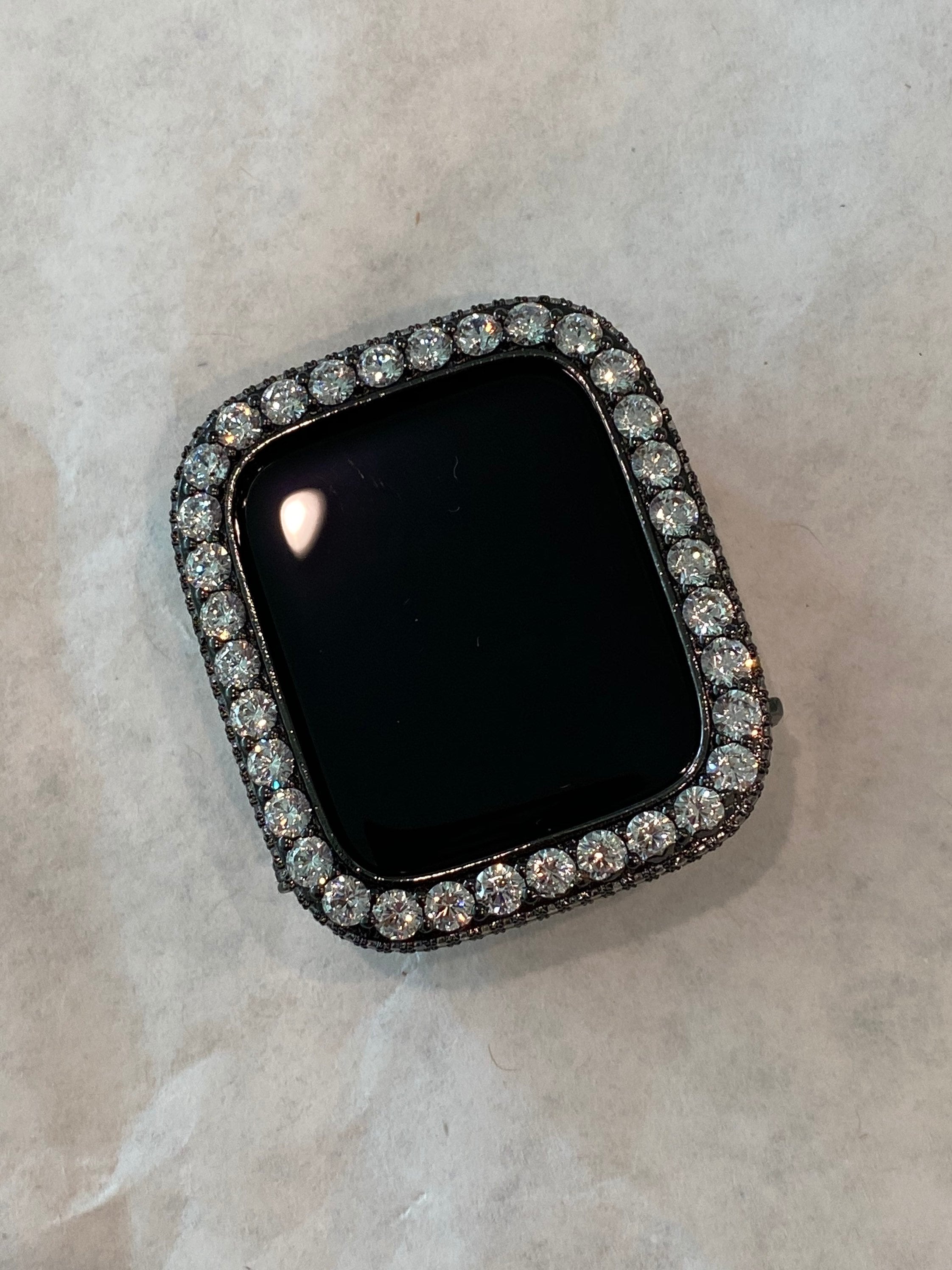 Black Apple Cover Large 3.5mm Lab Diamonds Apple Watch Cover Bumper Crystal Iwatch Candy Bling 38mm-45mm Series 2-9