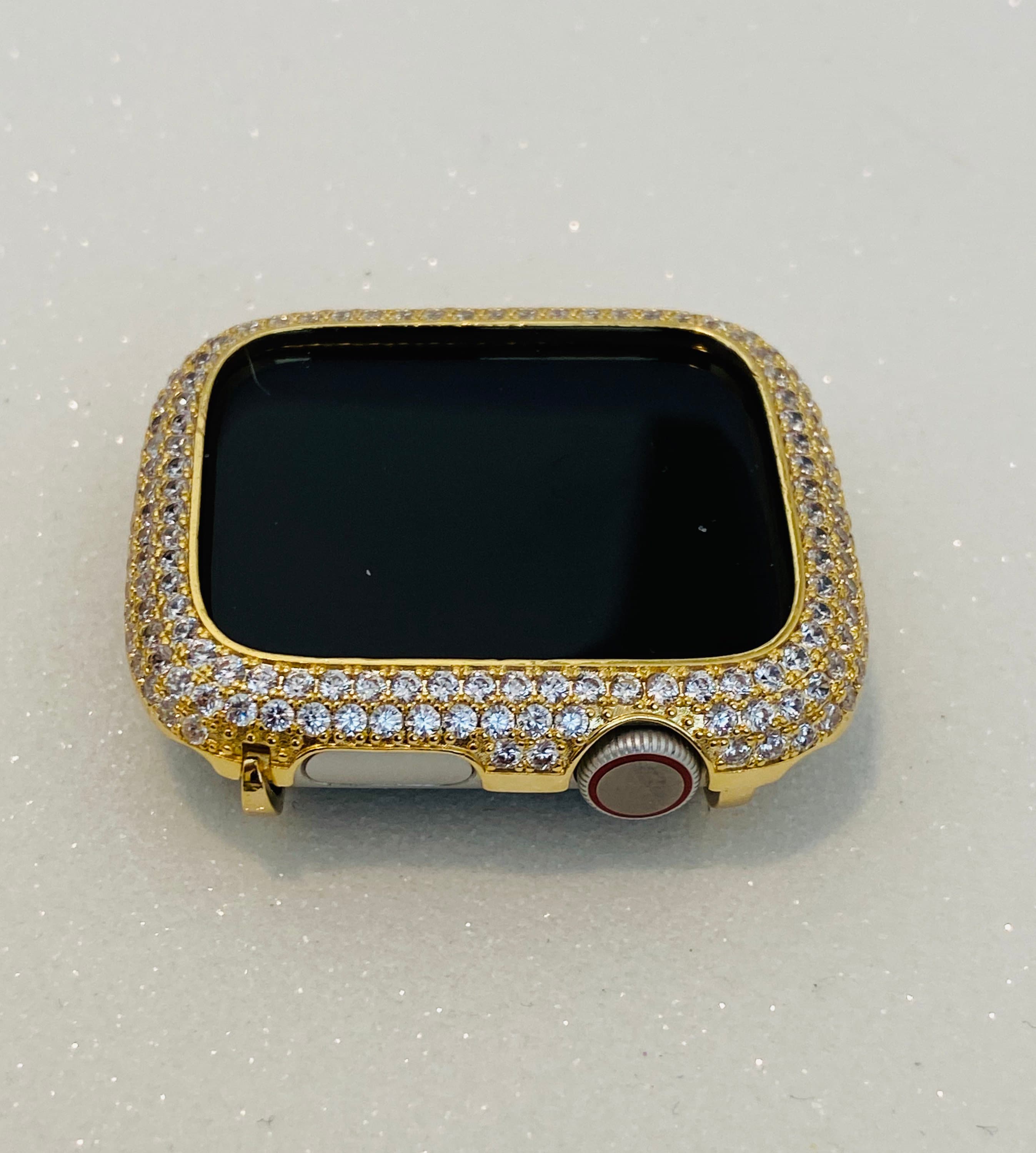 Apple Watch Bezel Cover Gold Metal Pave Lab Diamonds Apple Watch Case Smartwatch Bumper 38mm-49mm Ultra Series 2-11 SE
