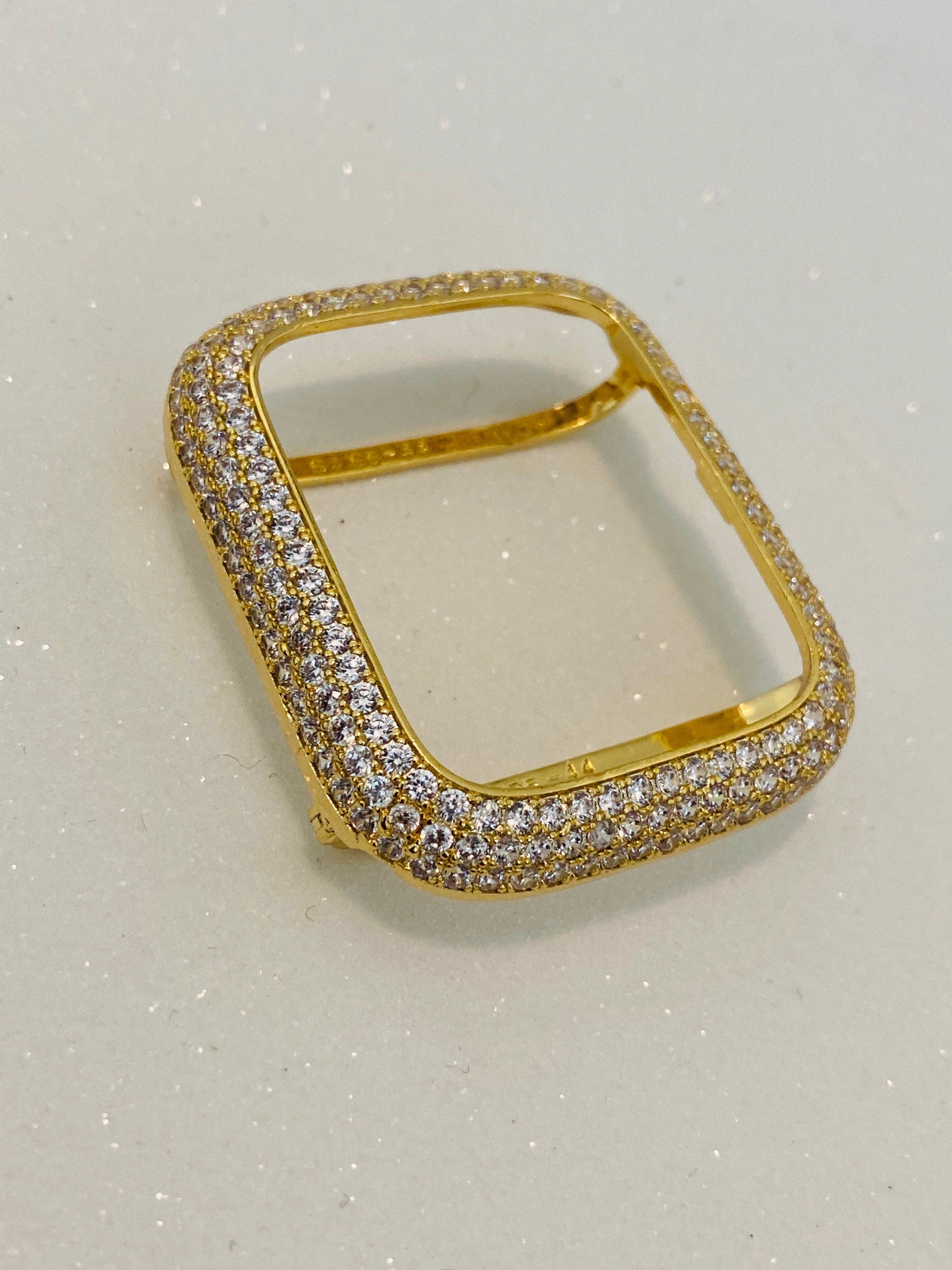 Apple Watch Bezel Cover Gold Metal Pave Lab Diamonds Apple Watch Case Smartwatch Bumper 38mm-49mm Ultra Series 2-11 SE