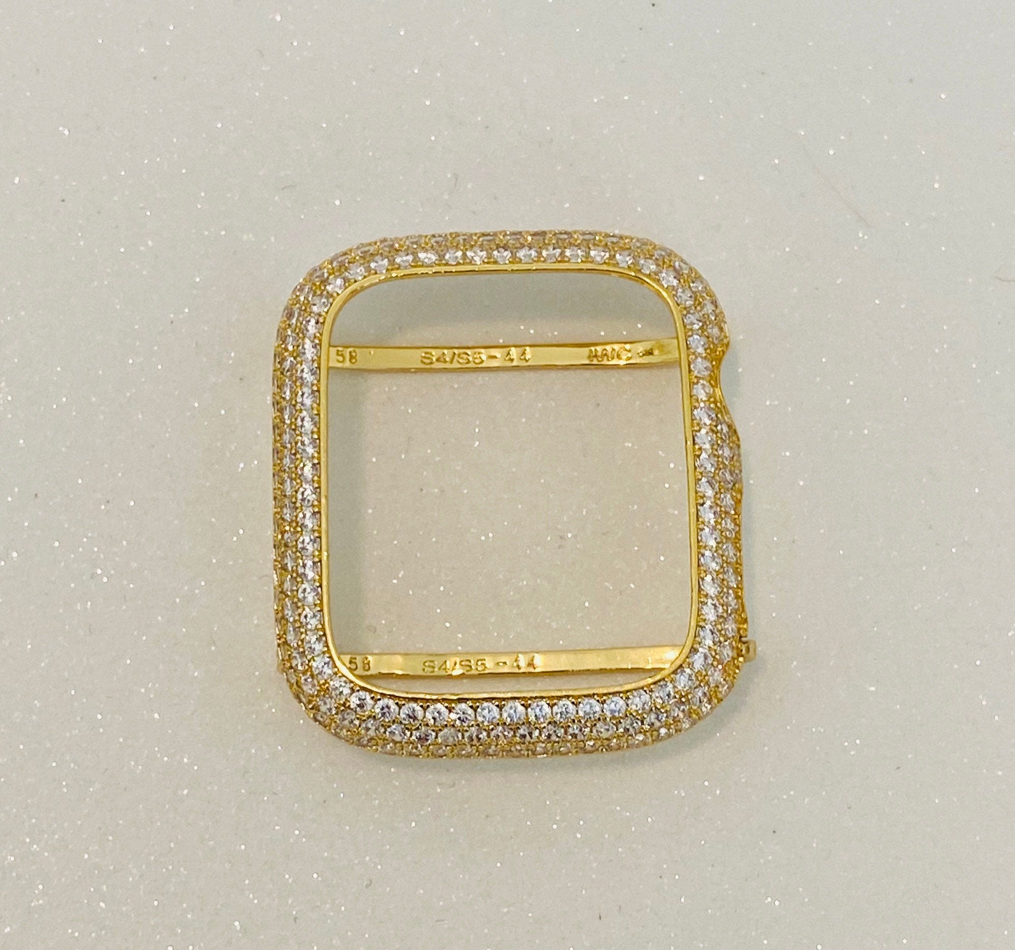 Apple Watch Bezel Cover Gold Metal Pave Lab Diamonds Apple Watch Case Smartwatch Bumper 38mm-49mm Ultra Series 2-11 SE