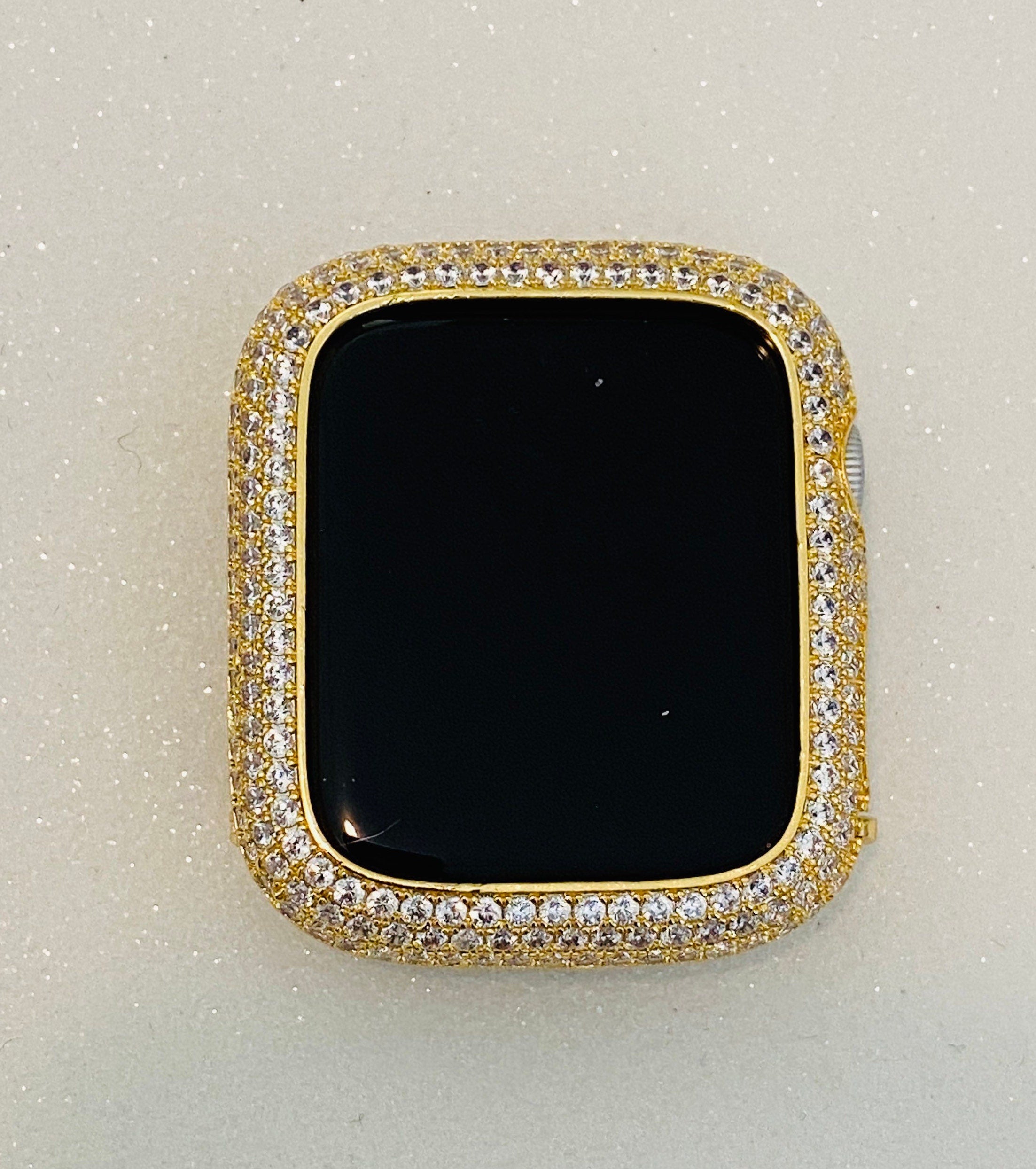 Apple Watch Bezel Cover Gold Metal Pave Lab Diamonds Apple Watch Case Smartwatch Bumper 38mm-49mm Ultra Series 2-11 SE