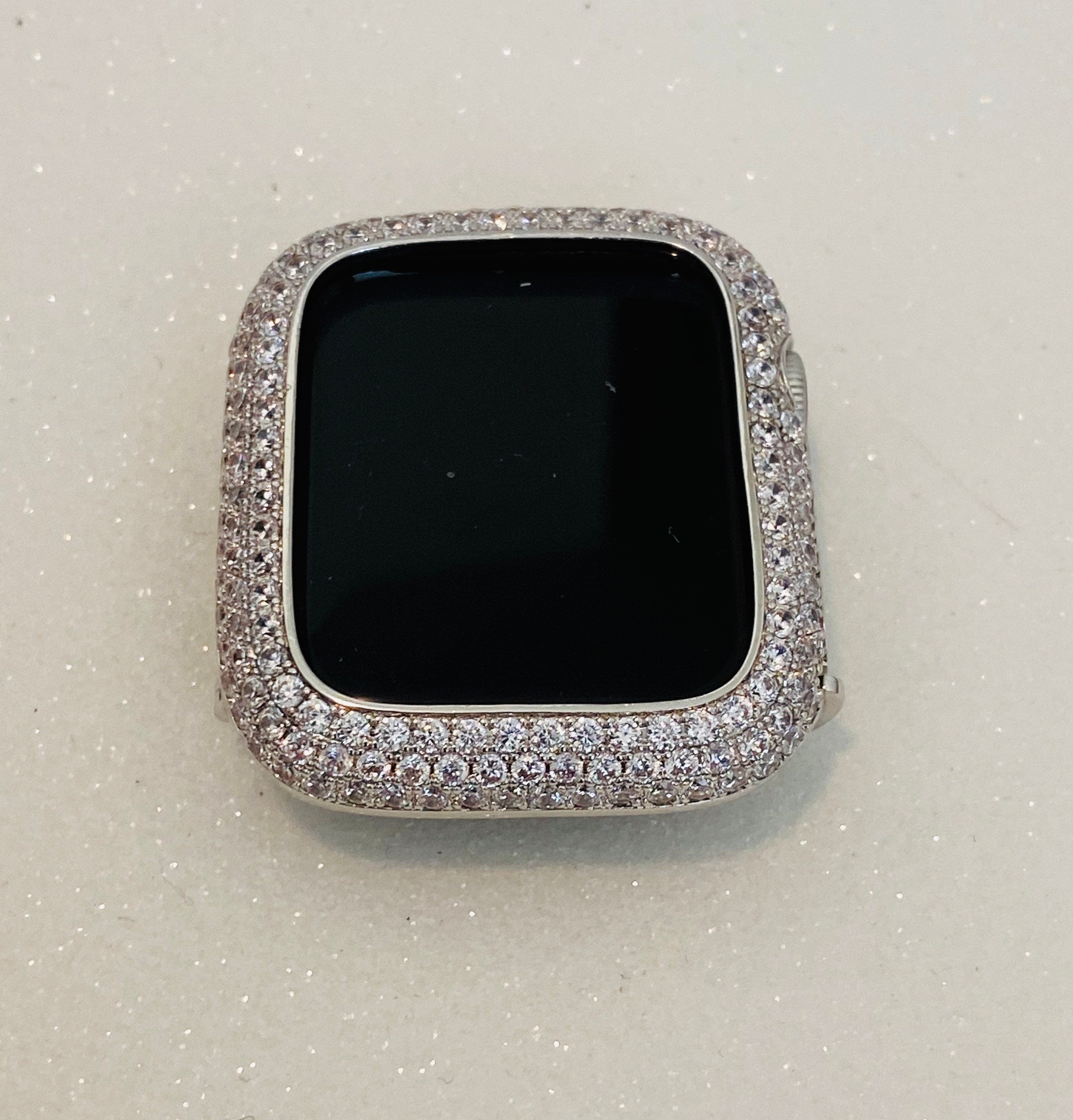 Silver Apple Watch Cover Pave Lab Diamond Bezel 38mm 40mm 41mm 42mm 44mm 45mm 46mm 49mm Iphone Watch Case Smartwatch Bumper Bling
