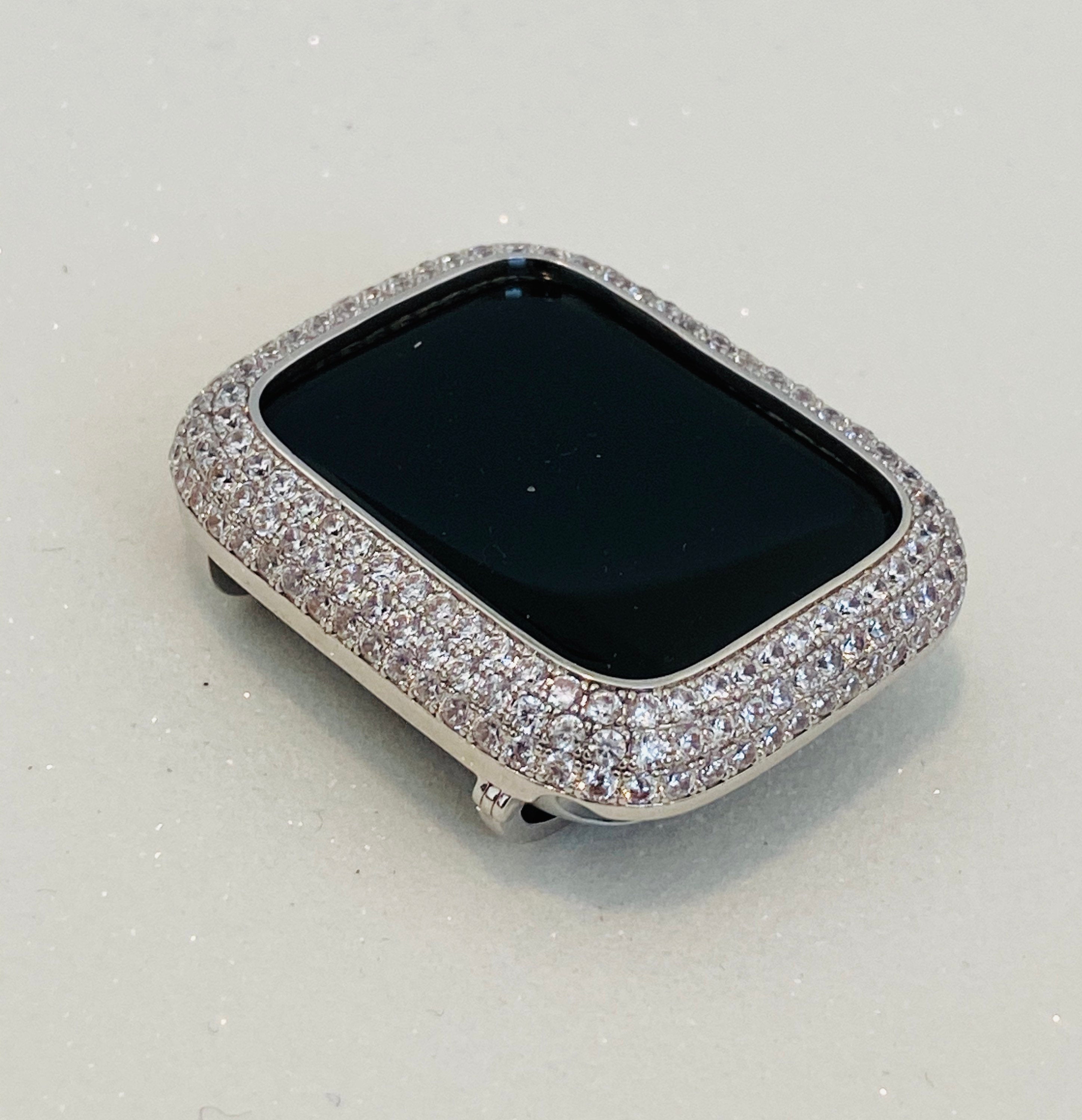 Silver Apple Watch Cover Pave Lab Diamond Bezel 38mm 40mm 41mm 42mm 44mm 45mm 46mm 49mm Iphone Watch Case Smartwatch Bumper Bling