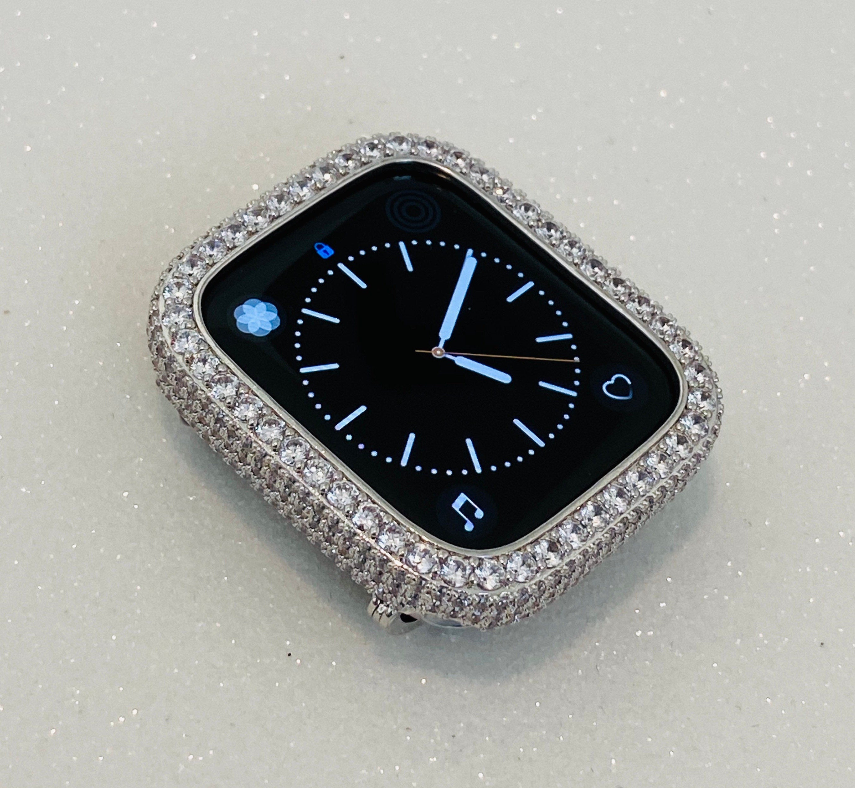 Custom Apple Watch Cover Silver Lab Diamond Bezel, Apple Watch Case Bling 38mm 40mm 41mm 42mm 44mm 45mm 46mm 49mm Ultra Iphone Watch Cover