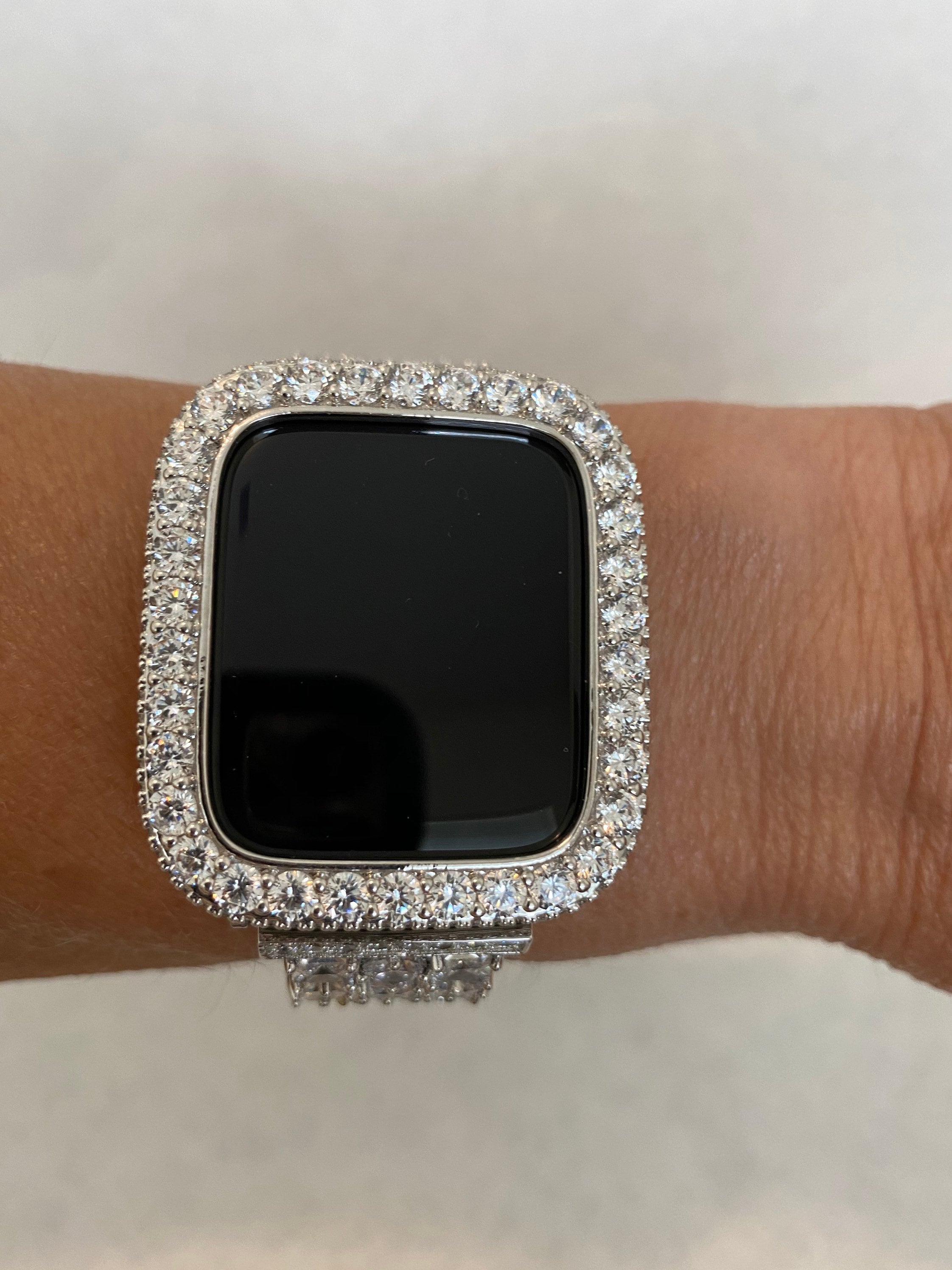 Series 2-9 Apple Watch Band Silver Swarovski Crystals & or Apple Watch Cover Lab Diamond Bezel Cover 38mm 40mm 41mm 42mm 44mm 45mm