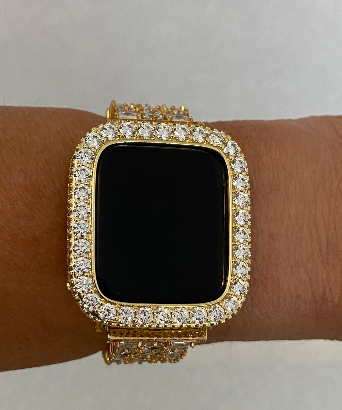 Series 2-9 Apple Watch Band Gold Swarovski Crystals & or Lab Diamond Bezel Cover 38 40 41 42 44 45mm Smartwatch Bumper Bling