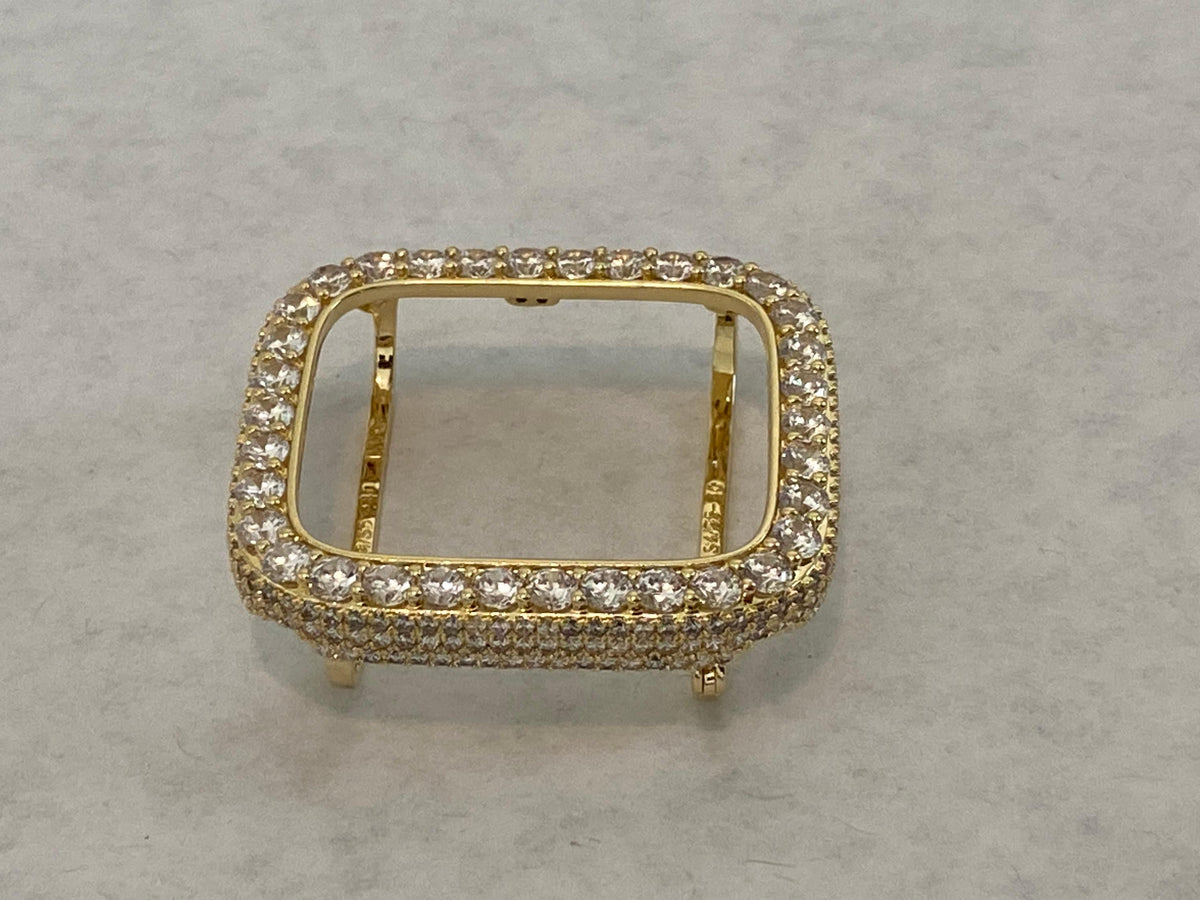 Series 1-8 Apple Watch Band Bezel Cover 41mm 45mm Gold 3.5mm Lab Diamond Case Bumper Smartwatch Bling 38mm-45mm