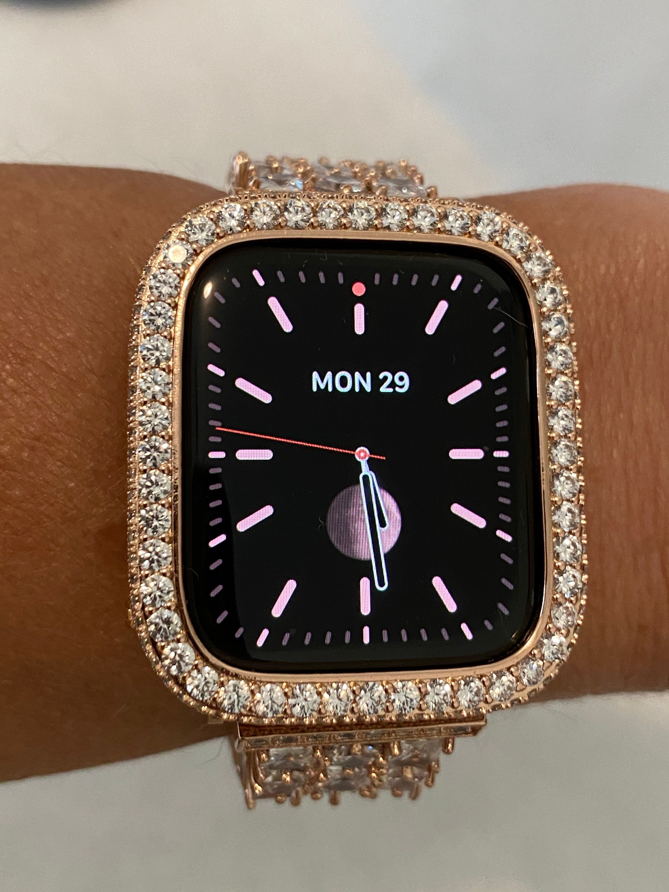 Series 10 Rose Gold Apple Watch Case 42mm 46mm, 2.5mm Lab Diamond Bezel, Iphone Watch Cover Iwatch Protective Cover 38mm-49mm Ultra