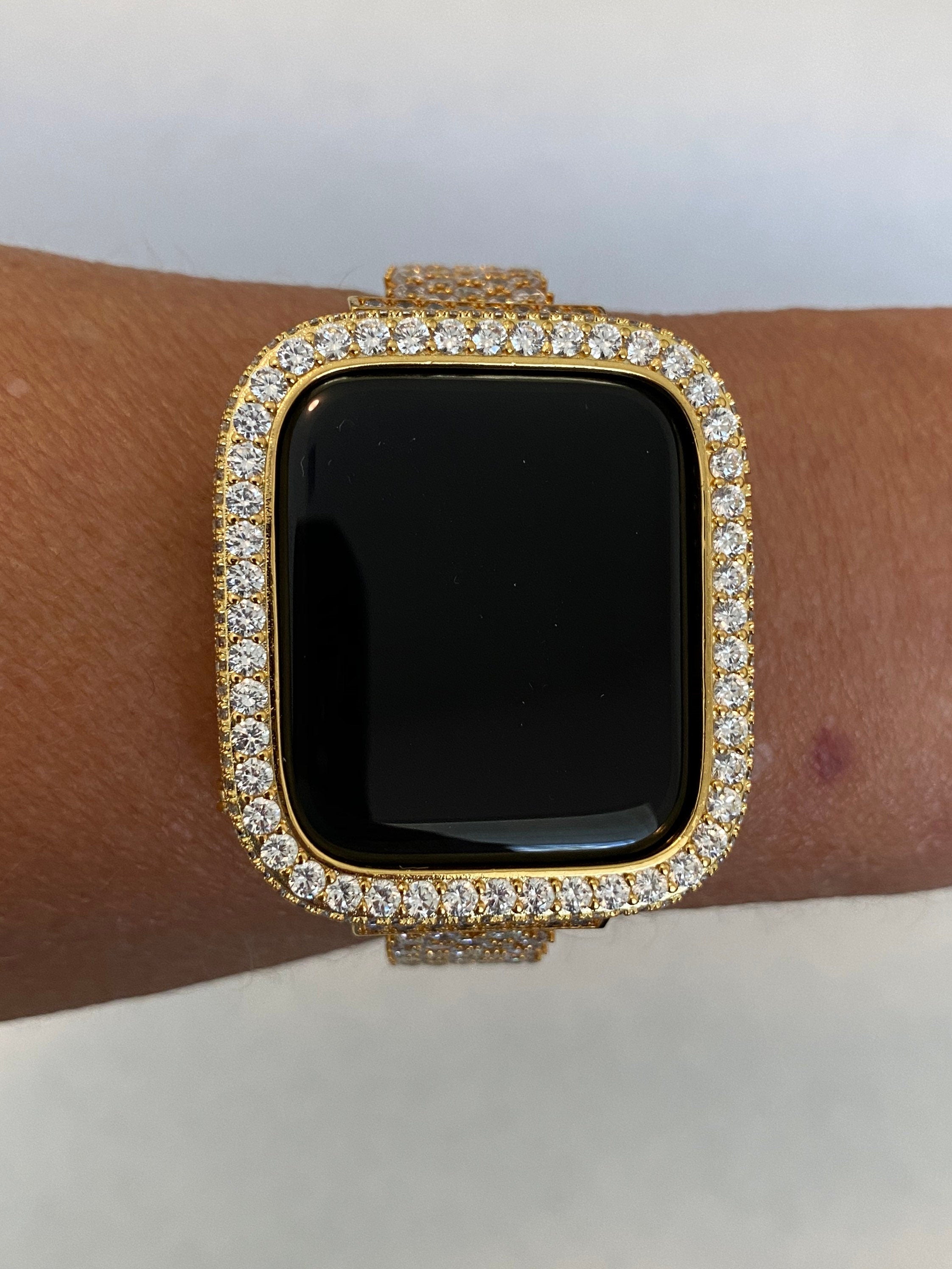 Gold Apple Watch Cover Lab Diamond Bezel Case 42mm 46mm 49mm Ultra Apple Watch Case Bling 38mm 40mm 42mm 44mm Series 2-11