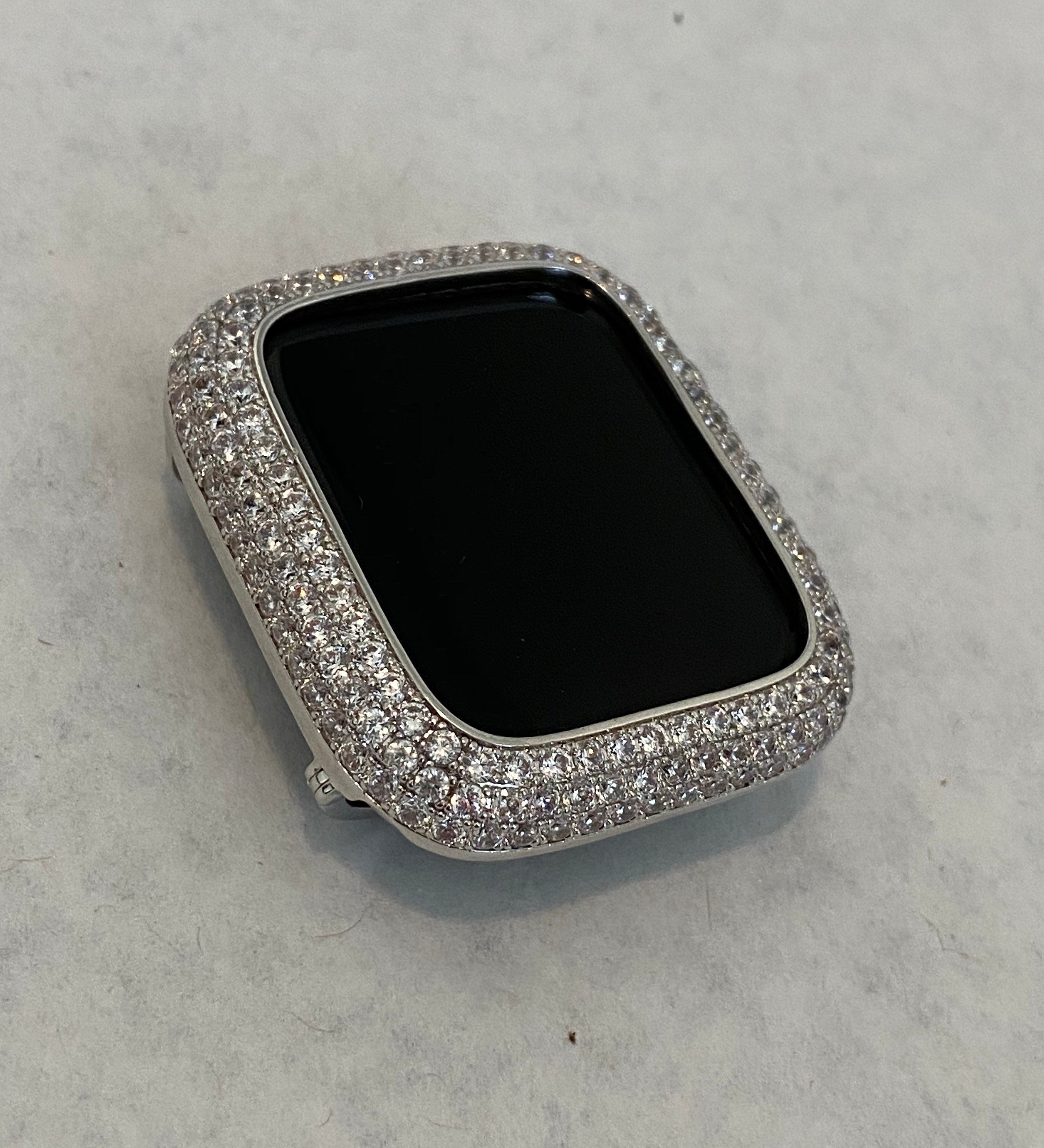 Silver Apple Watch Cover Pave Lab Diamond Bezel 38mm 40mm 41mm 42mm 44mm 45mm 46mm 49mm Iphone Watch Case Smartwatch Bumper Bling