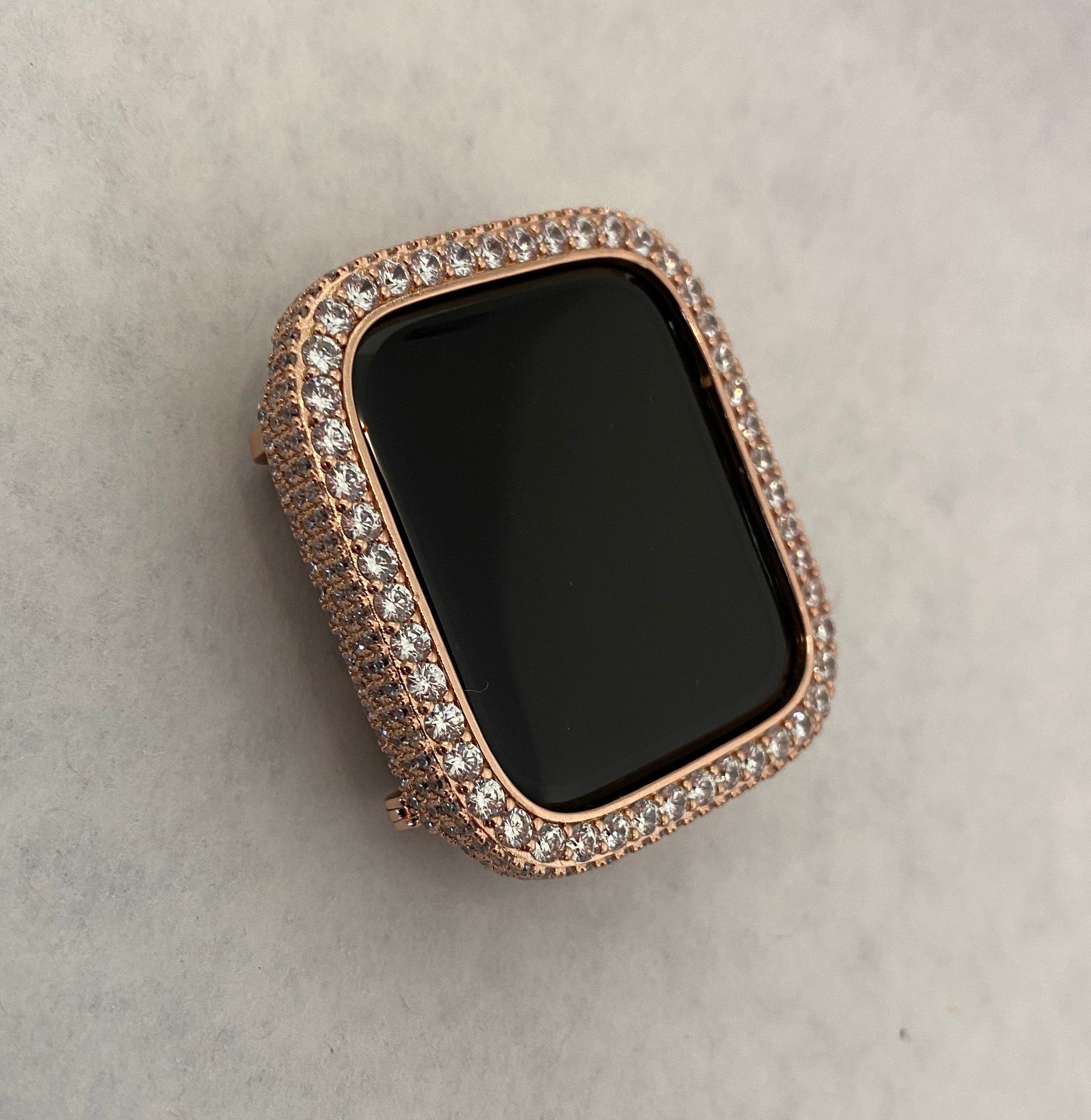 Rose Gold Apple Watch Band Stainless Steel Swarovski Crystals & or Apple Watch Case Lab Diamond Pave Bezel Cover 38mm-45mm Series 2-10