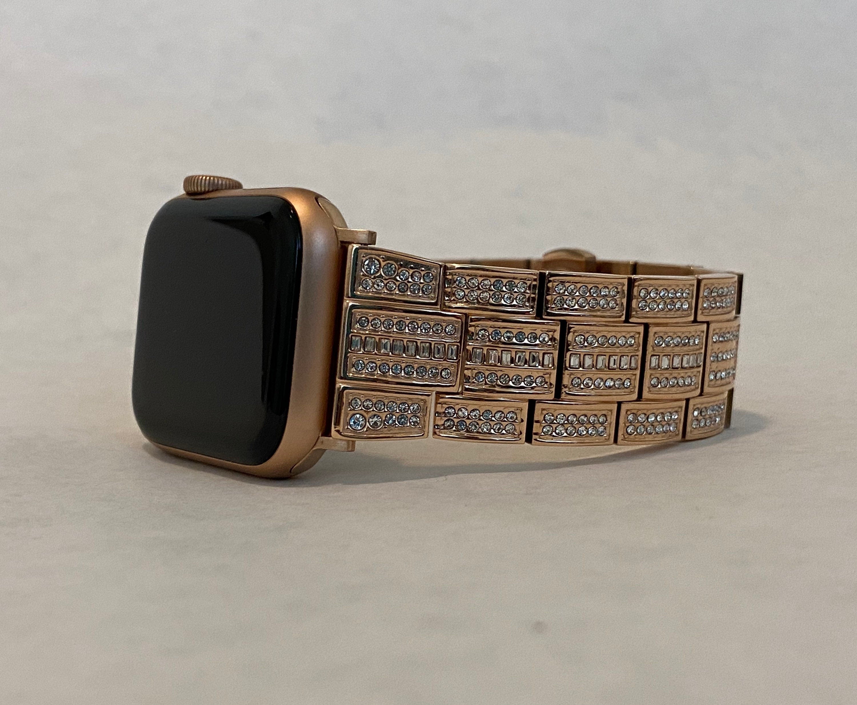 Rose Gold Apple Watch Band Stainless Steel Swarovski Crystals & or Apple Watch Case Lab Diamond Pave Bezel Cover 38mm-45mm Series 2-10