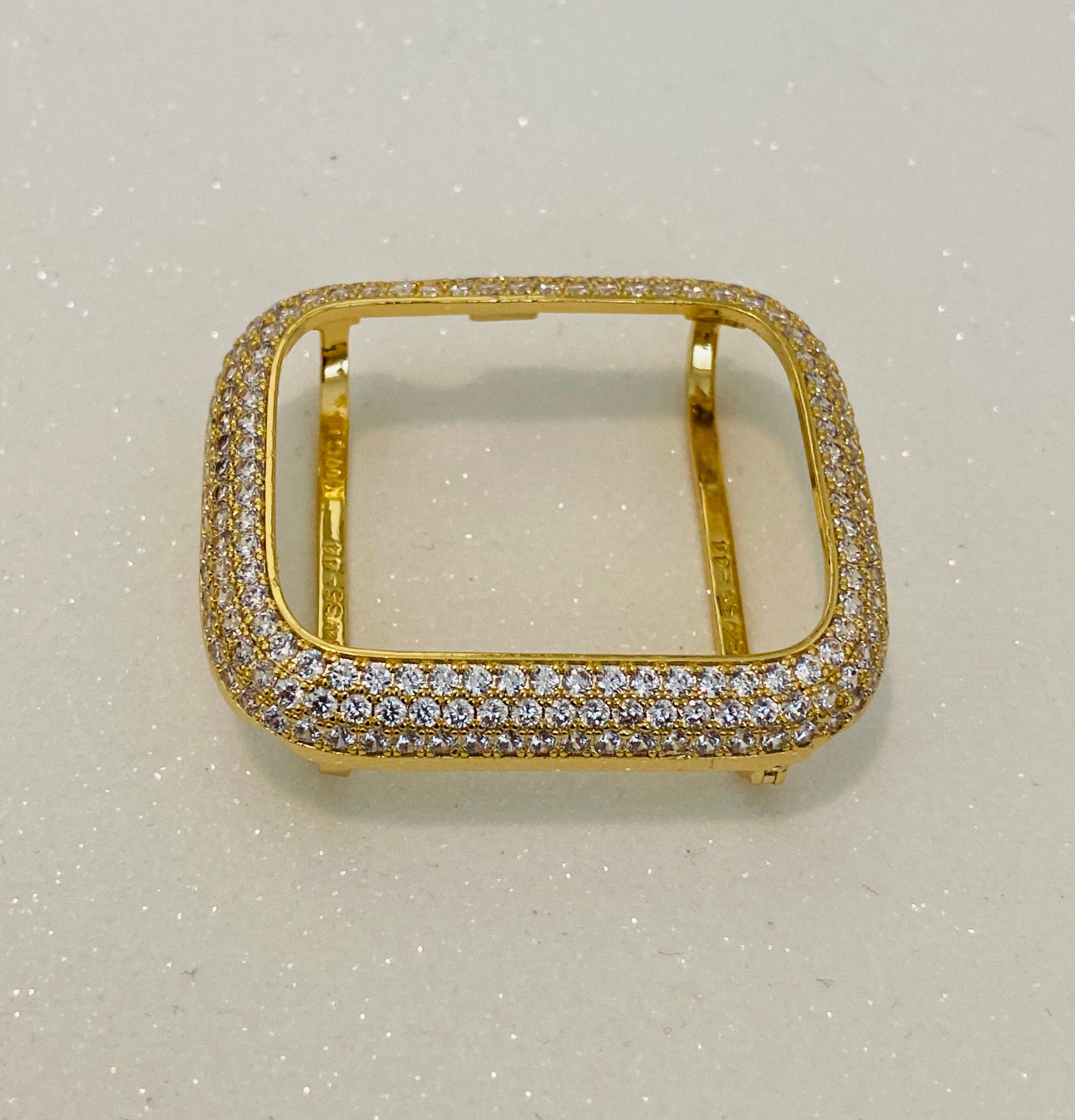 Apple Watch Bezel Cover Gold Metal Pave Lab Diamonds Apple Watch Case Smartwatch Bumper 38mm-49mm Ultra Series 2-11 SE