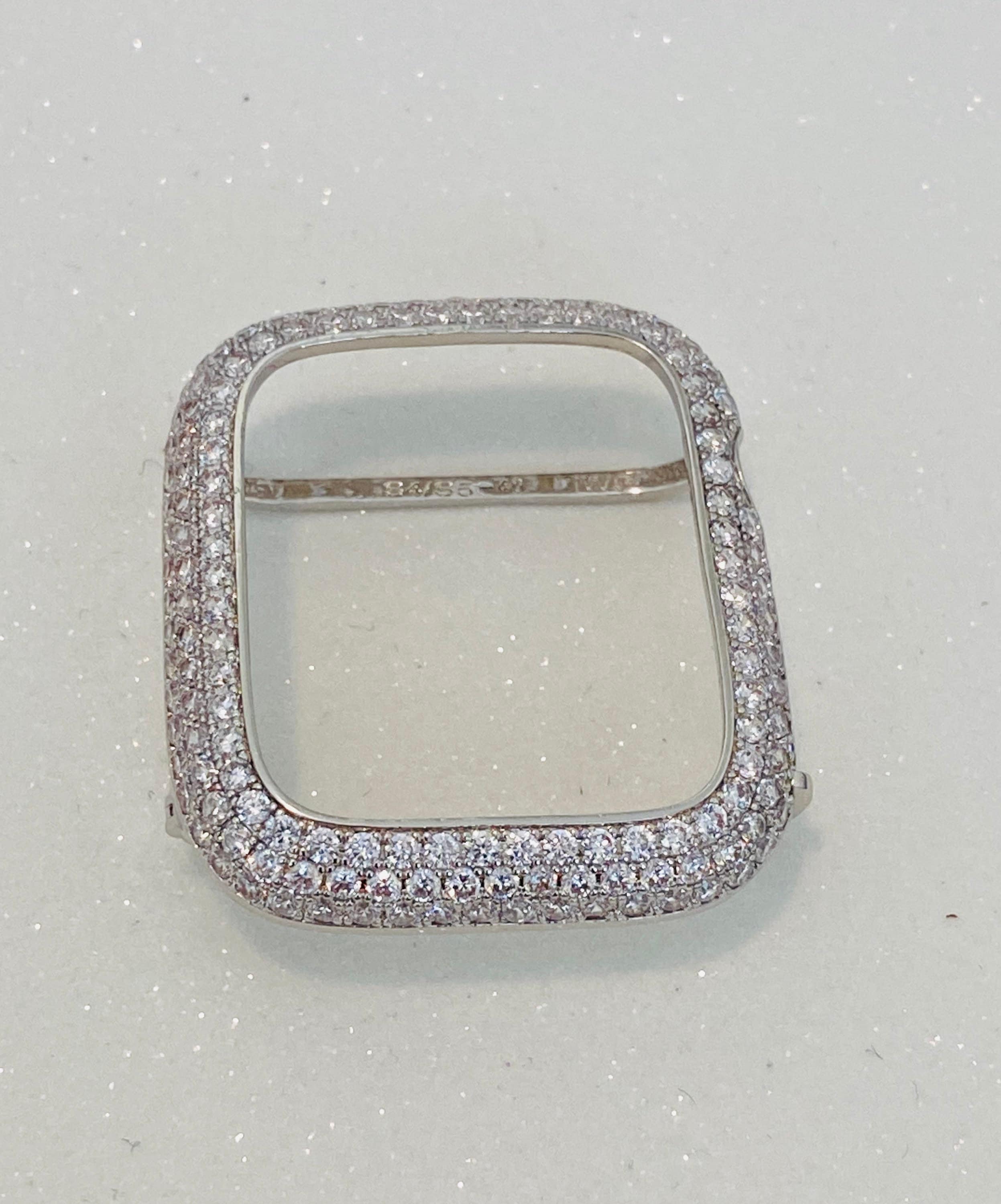 Silver Apple Watch Cover Pave Lab Diamond Bezel 38mm 40mm 41mm 42mm 44mm 45mm 46mm 49mm Iphone Watch Case Smartwatch Bumper Bling